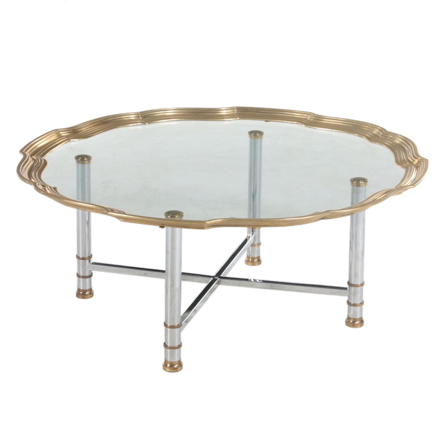 Brass, Chrome and Glass Coffee Table, Late 20th Century