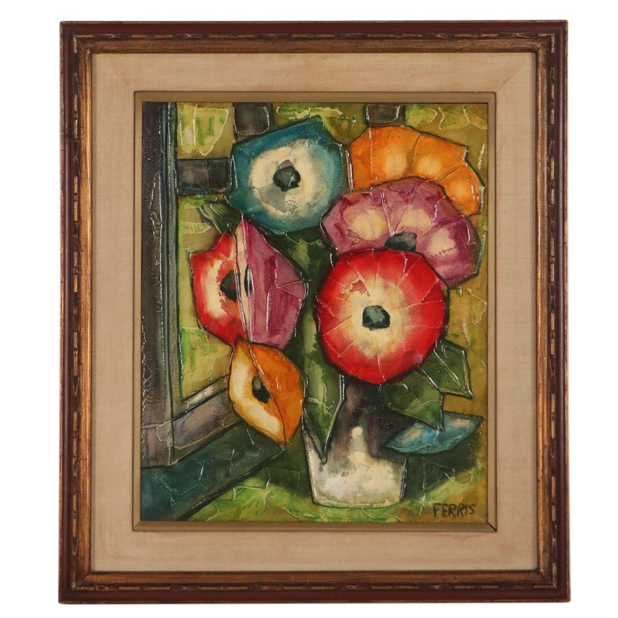 Roberta Ferris Floral Still Life Oil Painting, Circa 1960