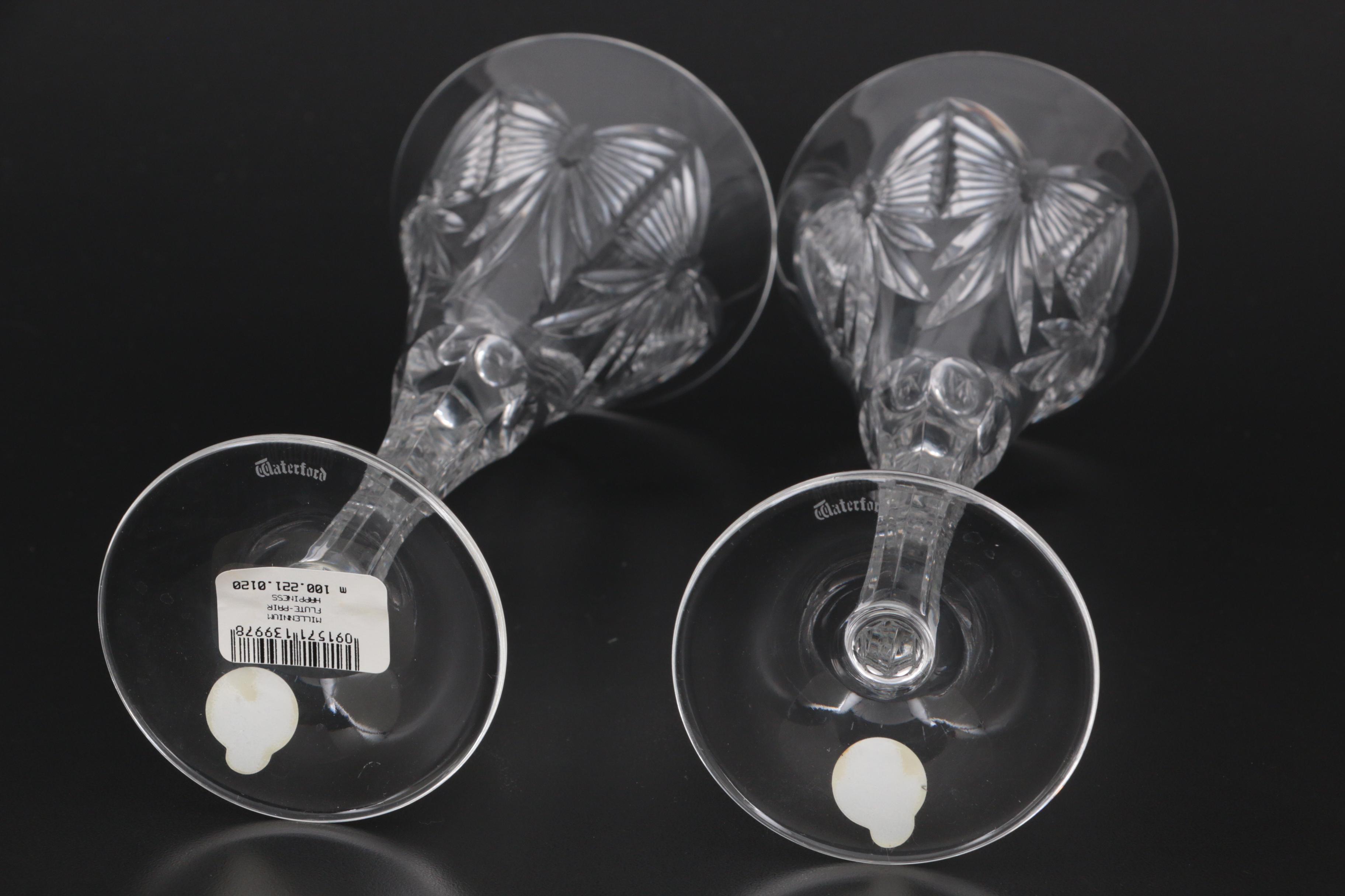 Waterford "Millennium Series" First Toast Happiness Crystal Champagne Flutes