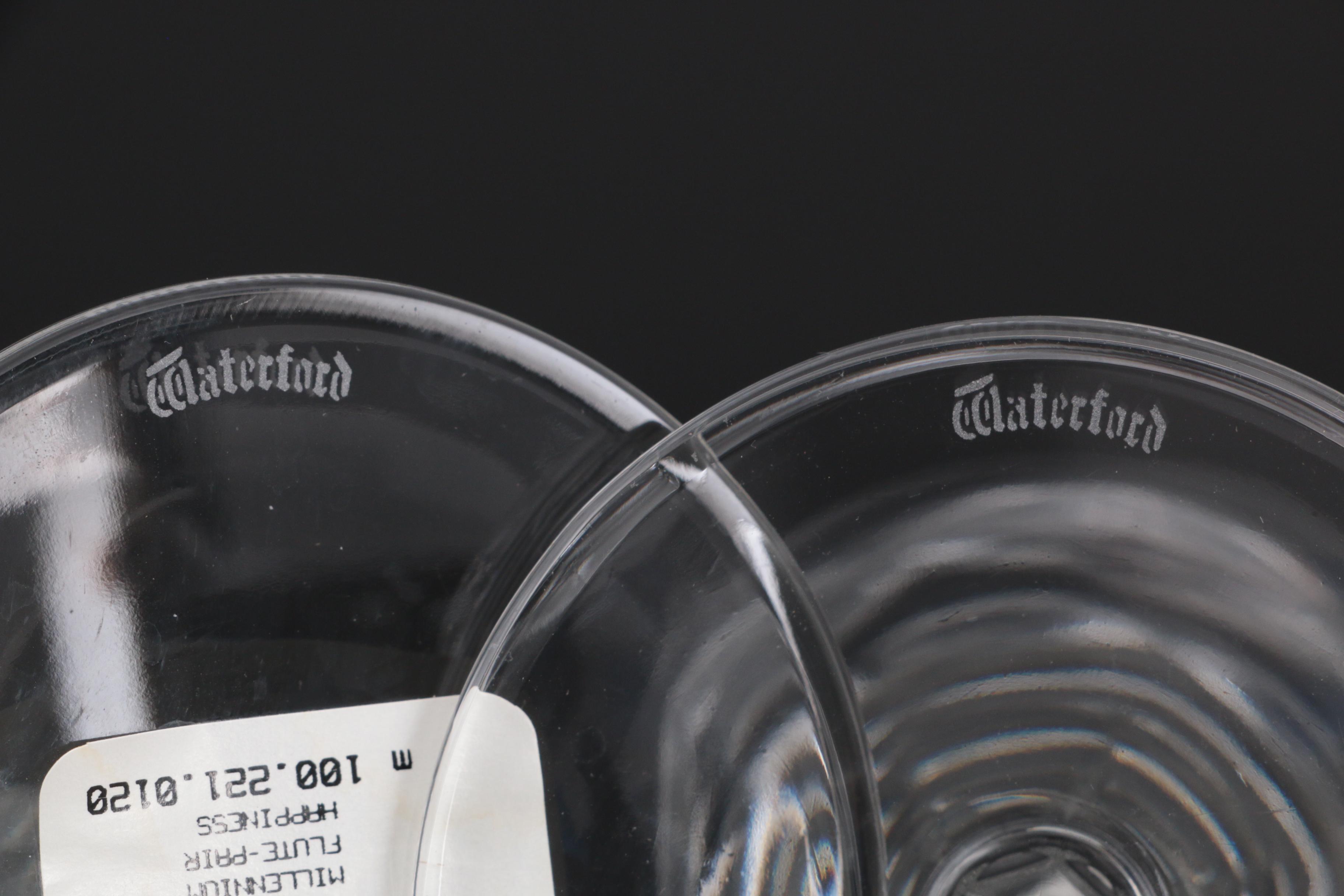 Waterford "Millennium Series" First Toast Happiness Crystal Champagne Flutes