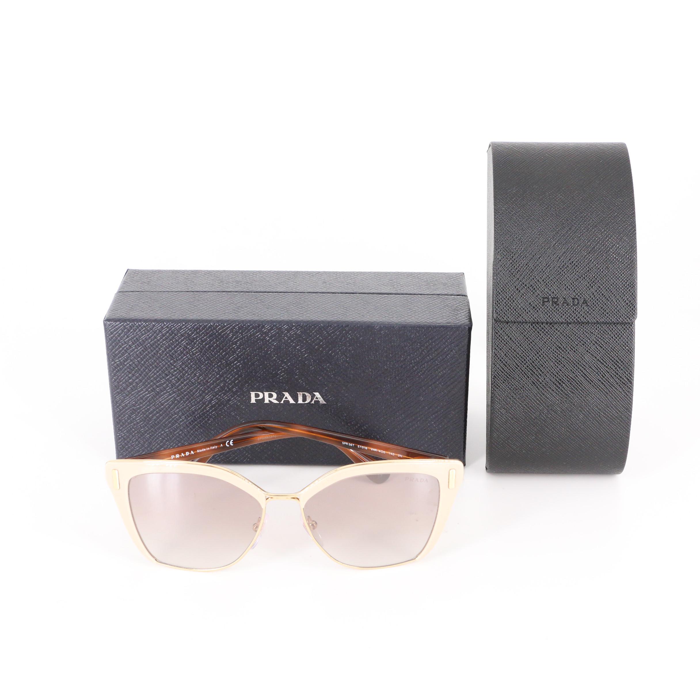Prada SPR56T Horn-Rimmed Sunglasses in Beige with Case