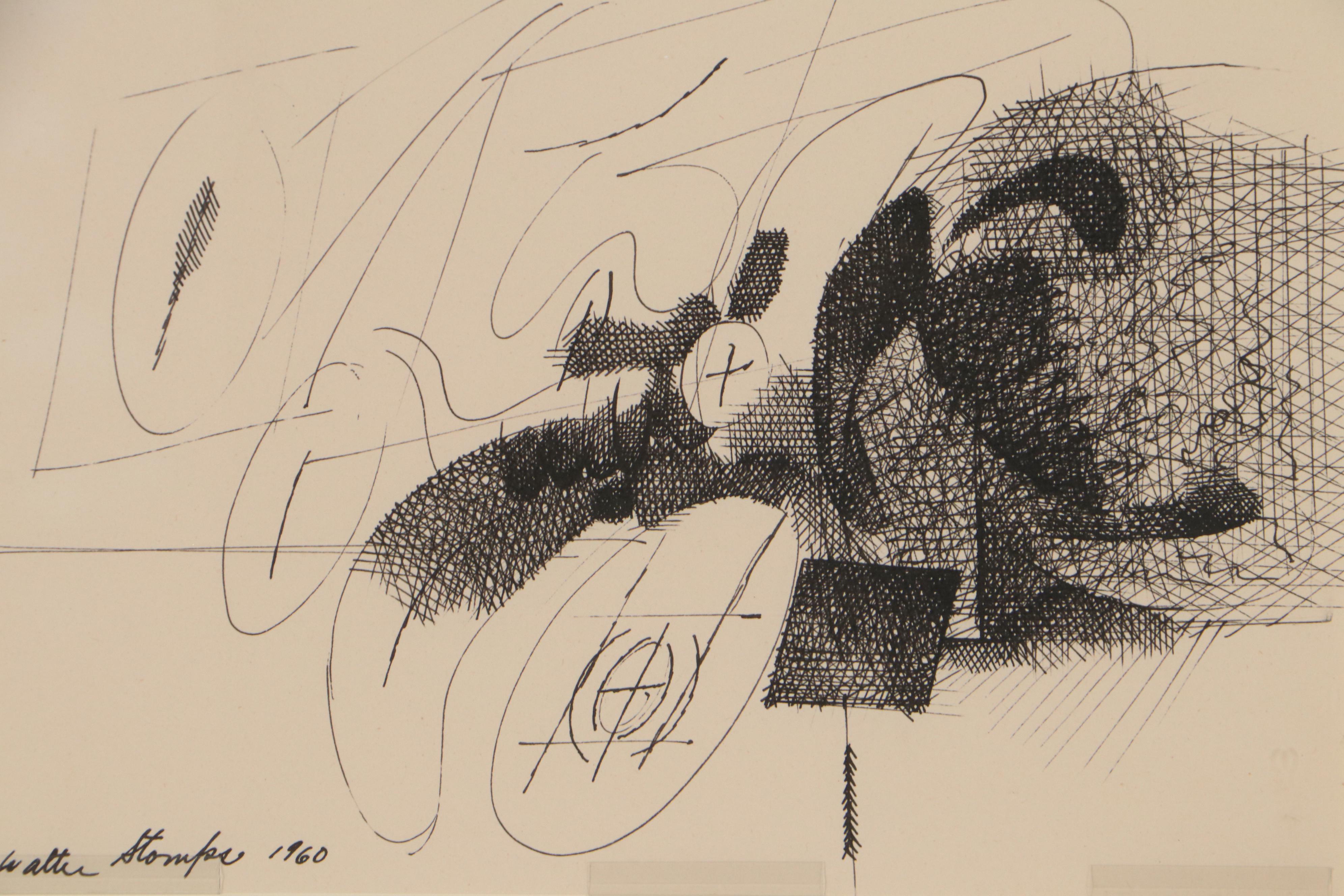 Walter Stomps Abstract Ink Drawing, 1960