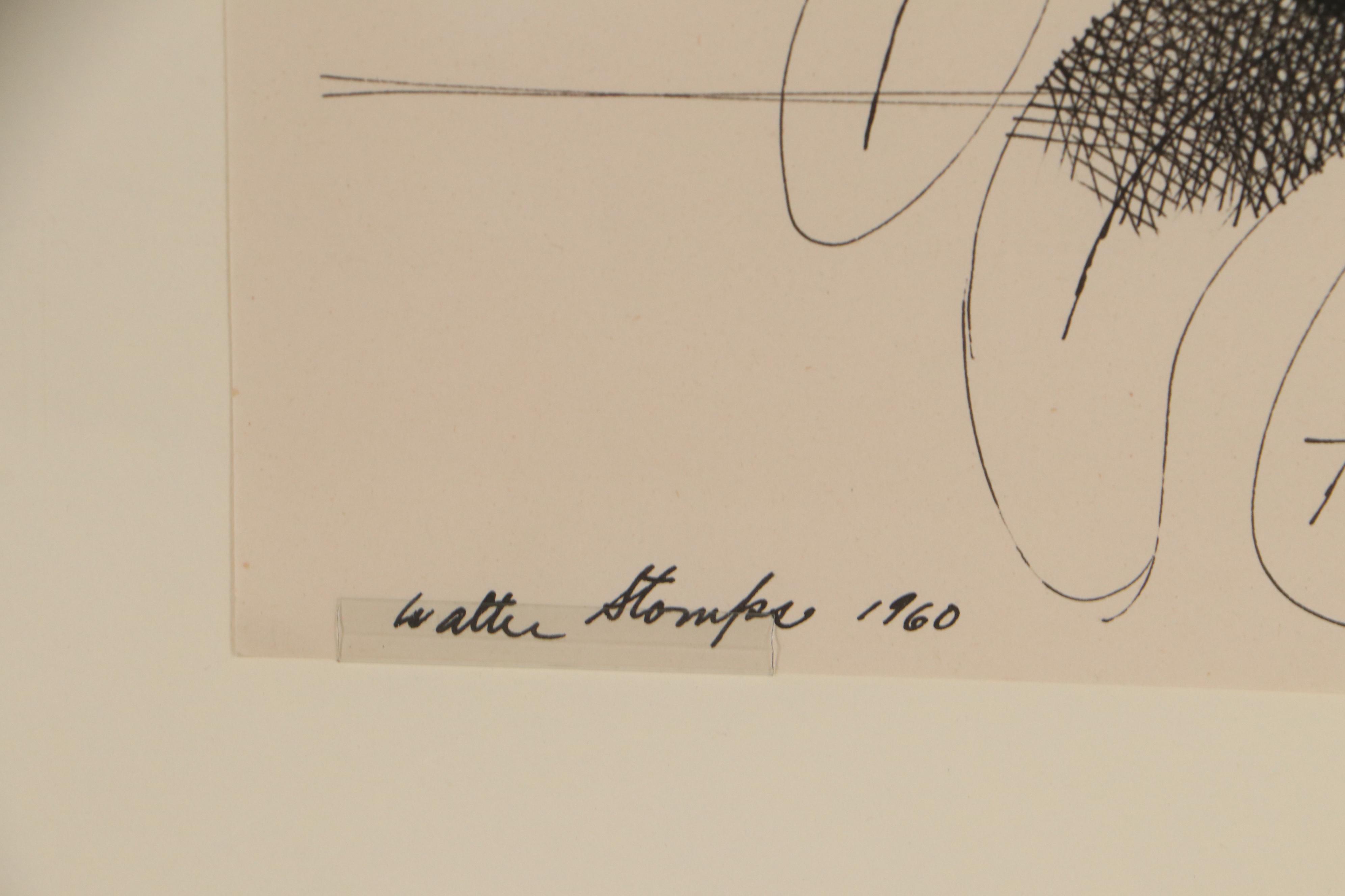 Walter Stomps Abstract Ink Drawing, 1960