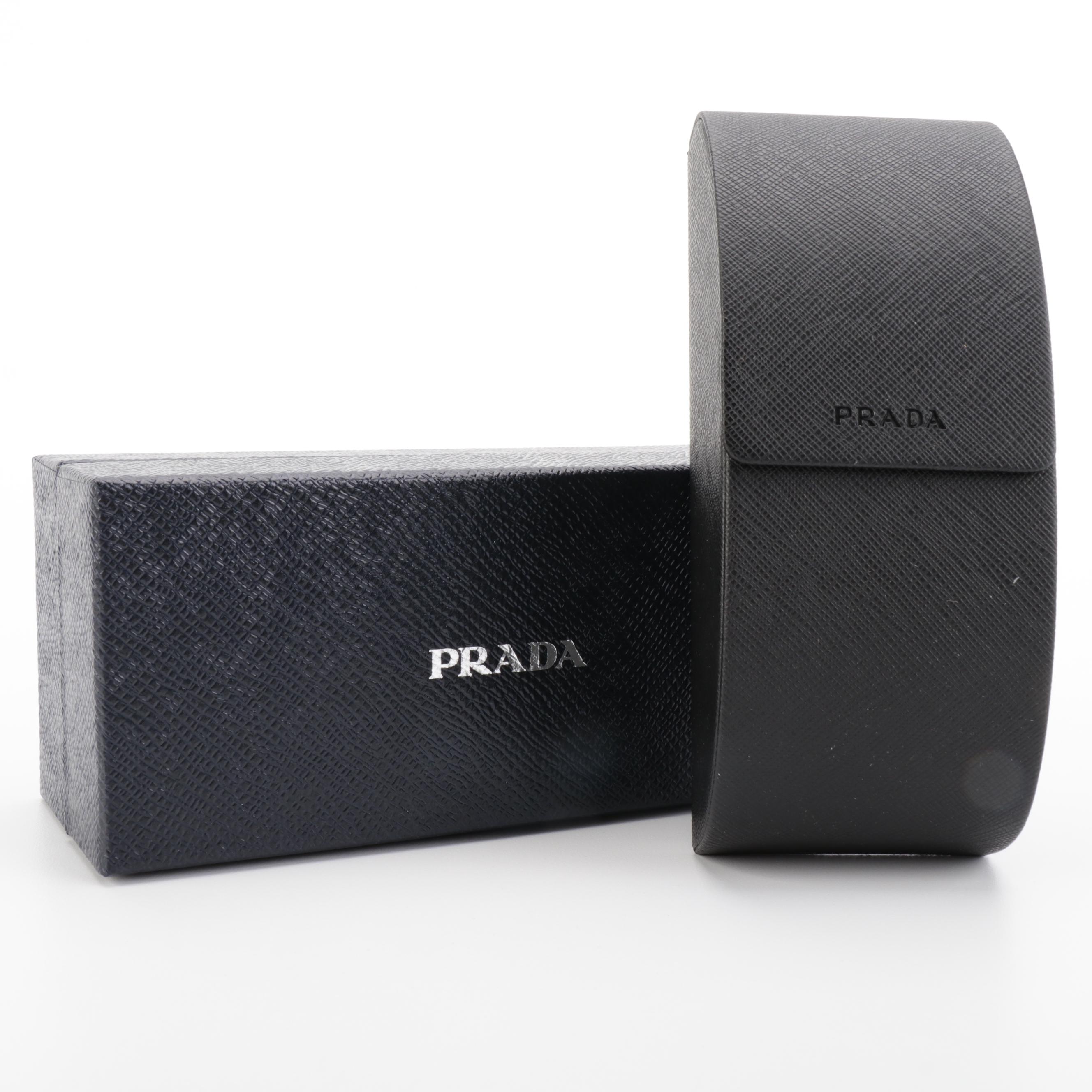 Prada SPR 52T Square Aviator Sunglasses in Matte Silver Tone with Case and Box