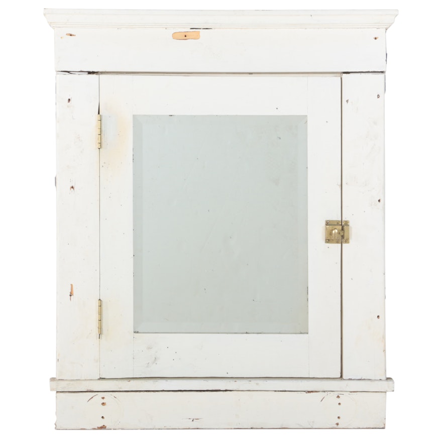 Built-In Painted Medicine Cabinet with Beveled Mirror, Early 20th Century