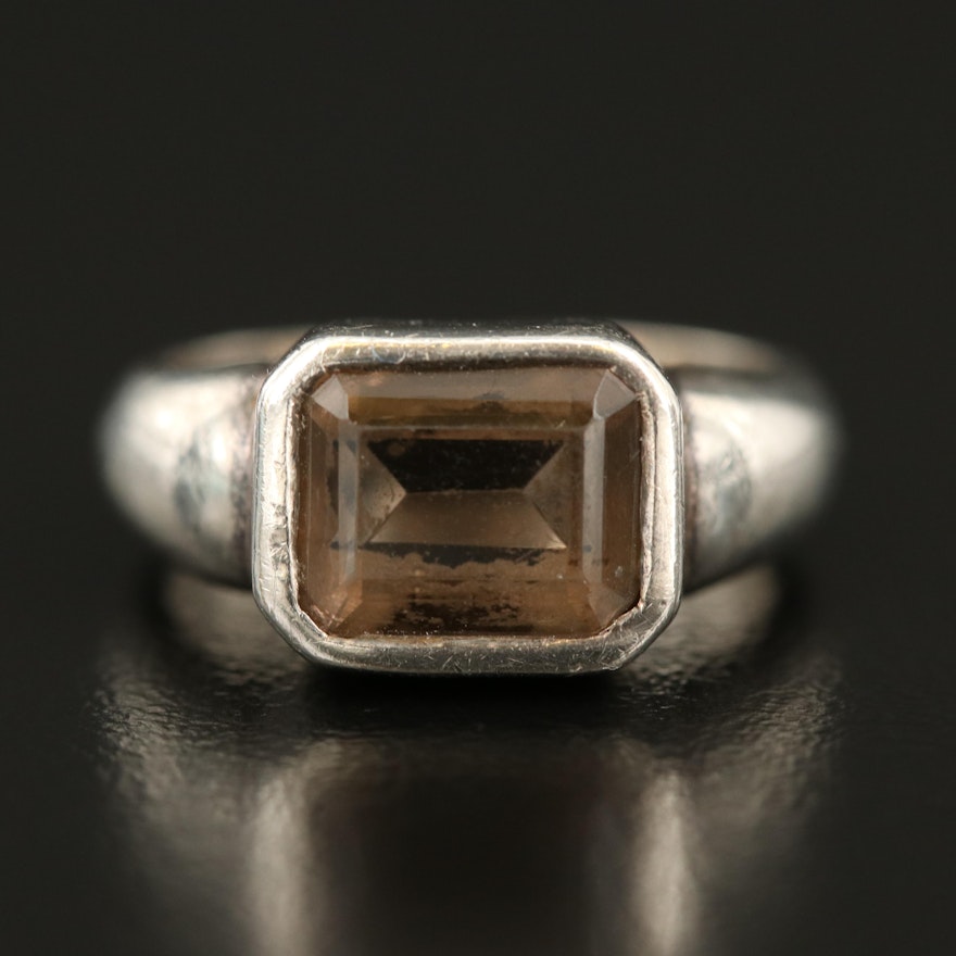 Sterling Smoky Quartz East-West Solitaire Ring