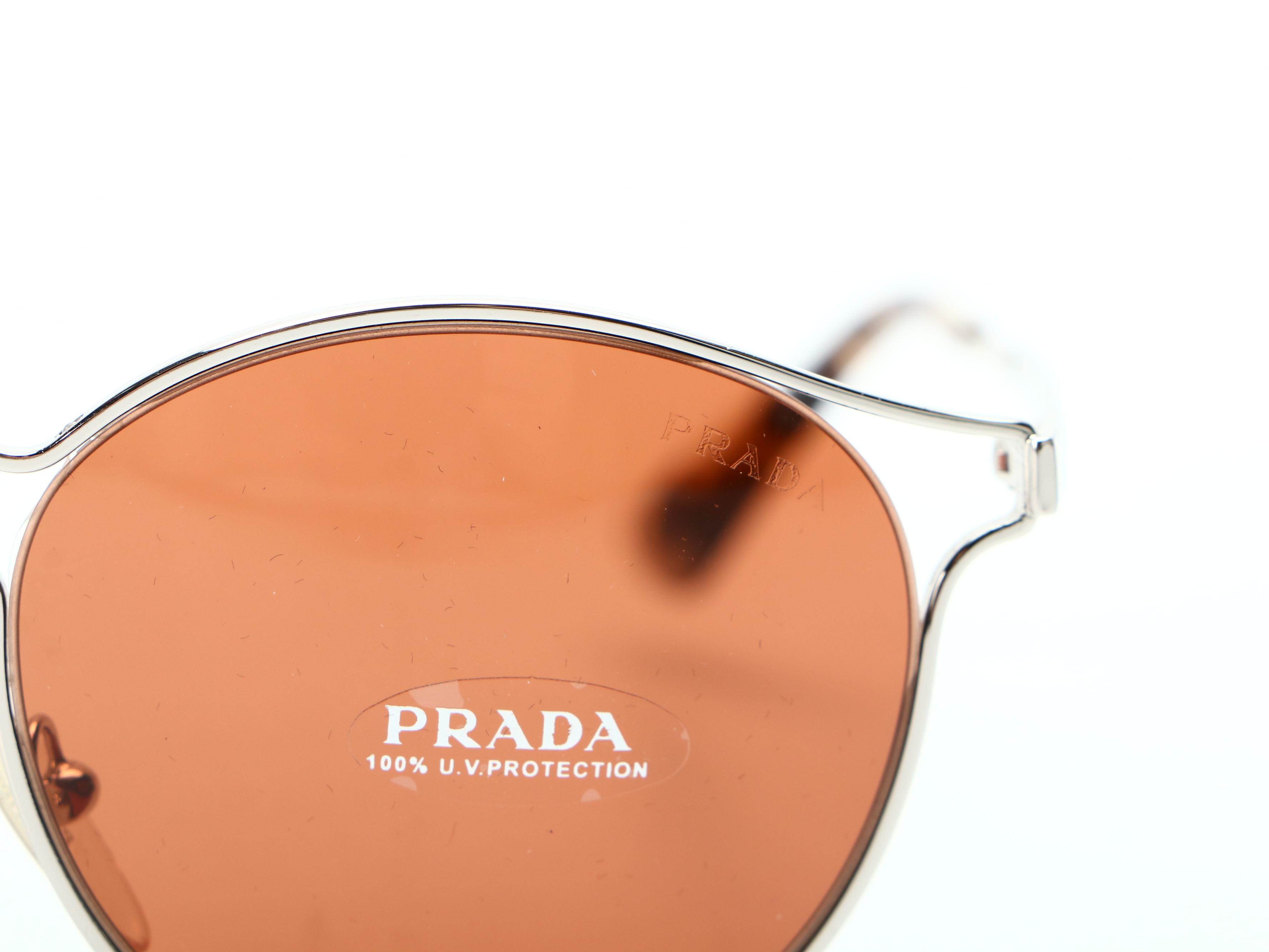 Prada SPR62S Silver Tone Sunglasses with Case and Box