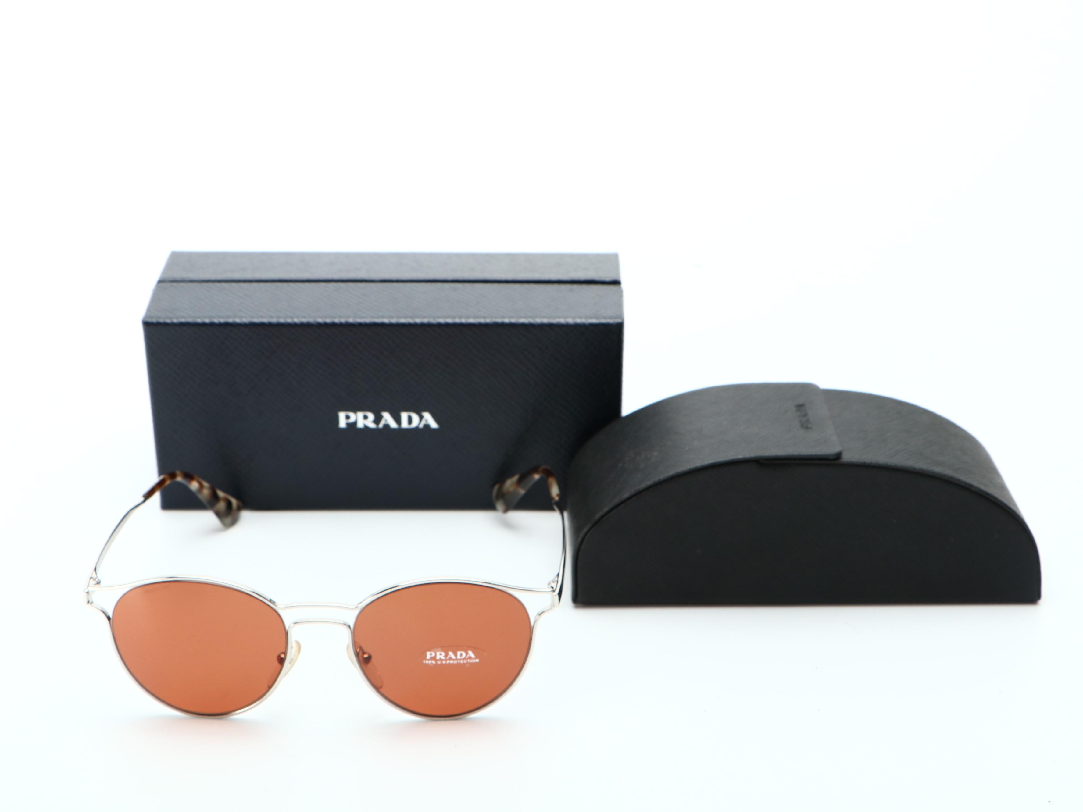Prada SPR62S Silver Tone Sunglasses with Case and Box