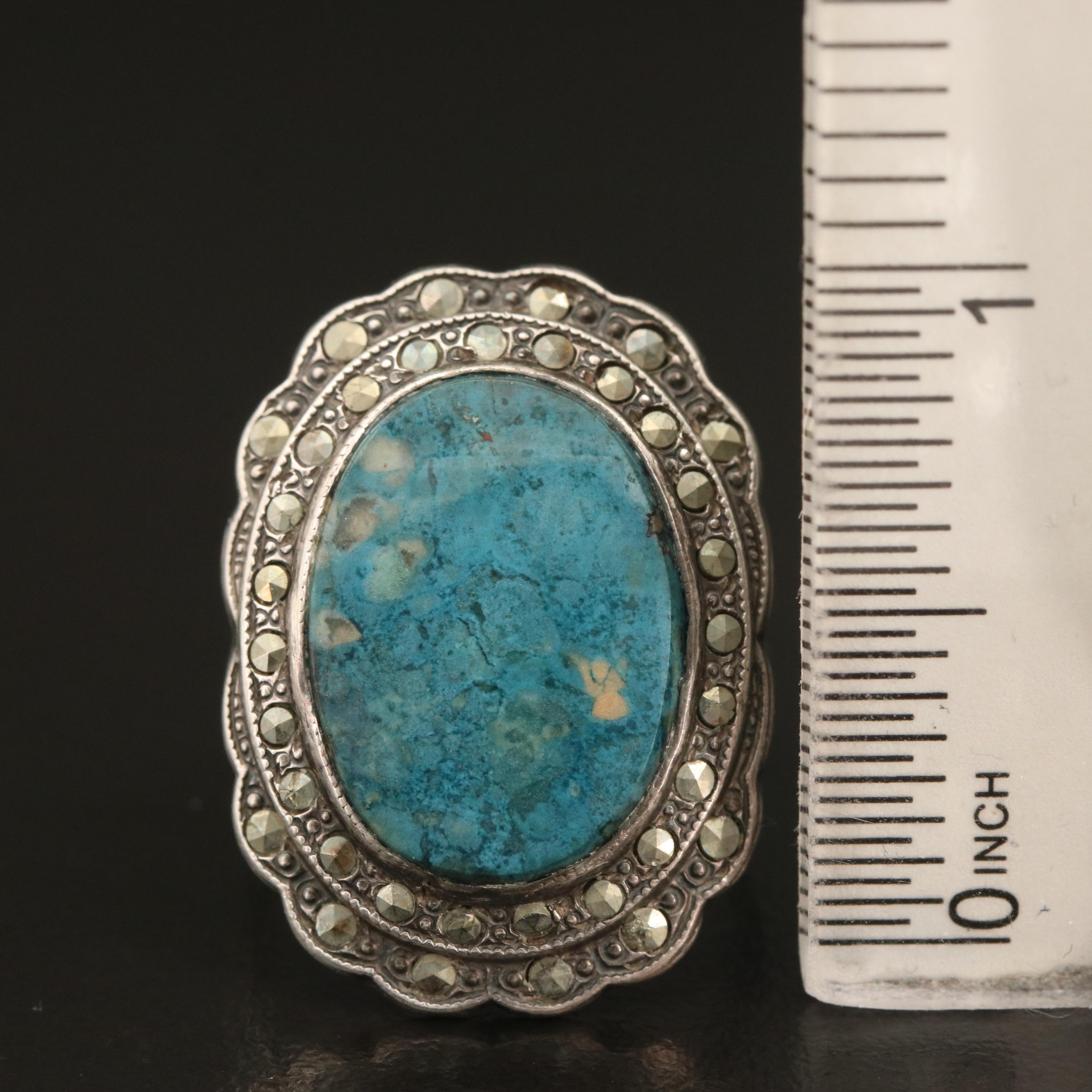 Vintage Sterling Marcasite Halo Rings with Chalcedony and Shell Cameo