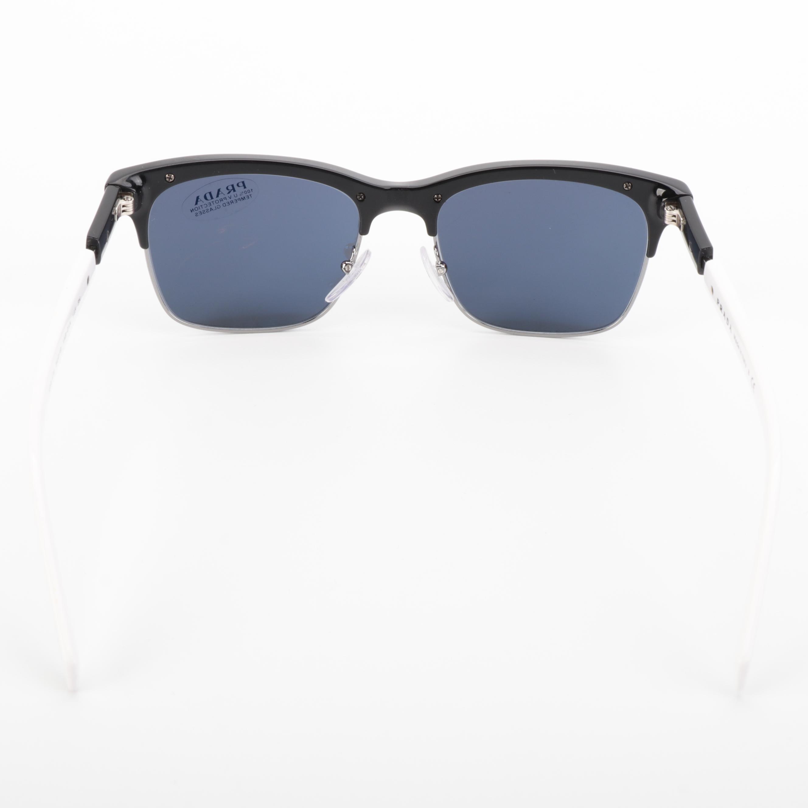 Prada SPR 17X Horn-Rimmed Sunglasses in Black and White with Case and Box