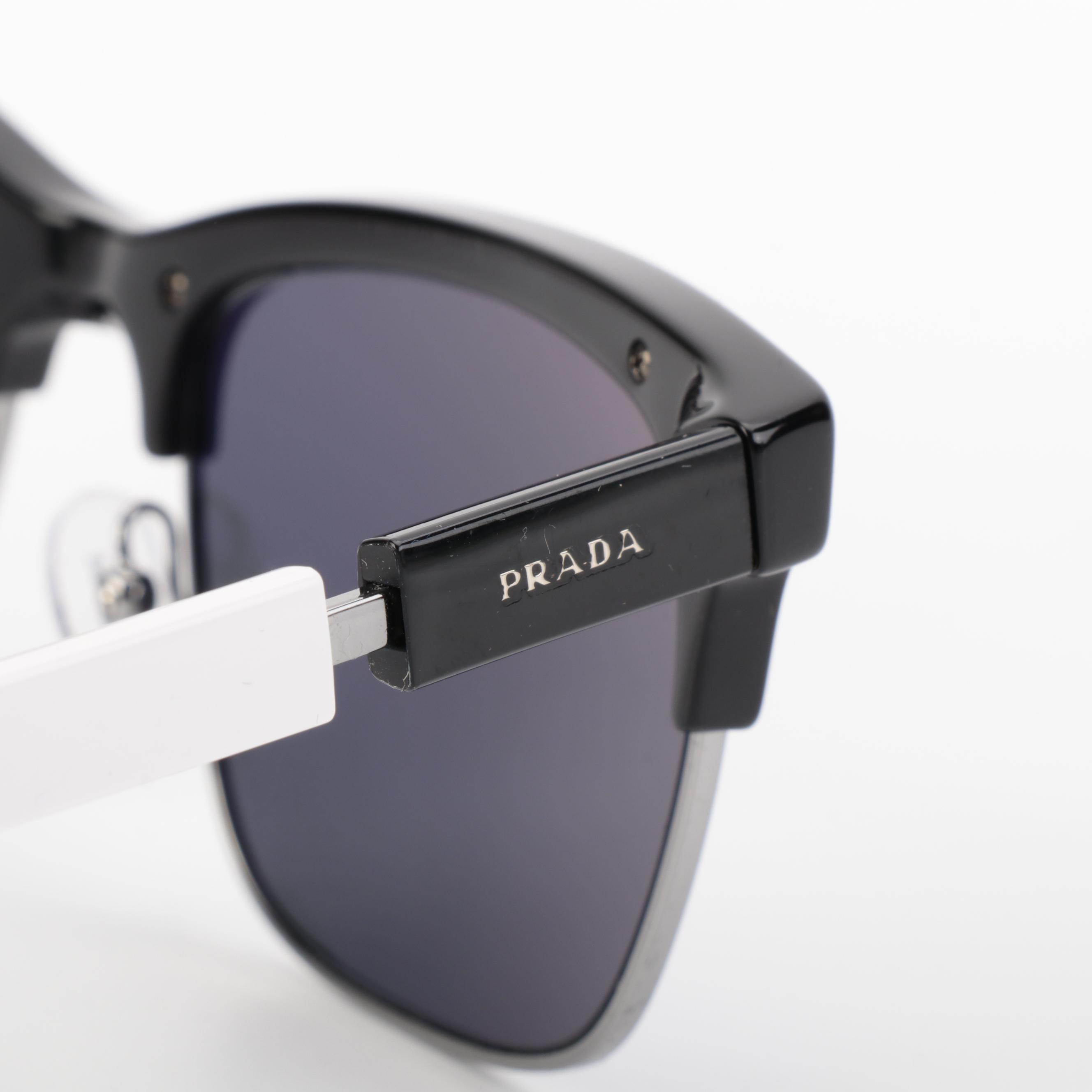 Prada SPR 17X Horn-Rimmed Sunglasses in Black and White with Case and Box