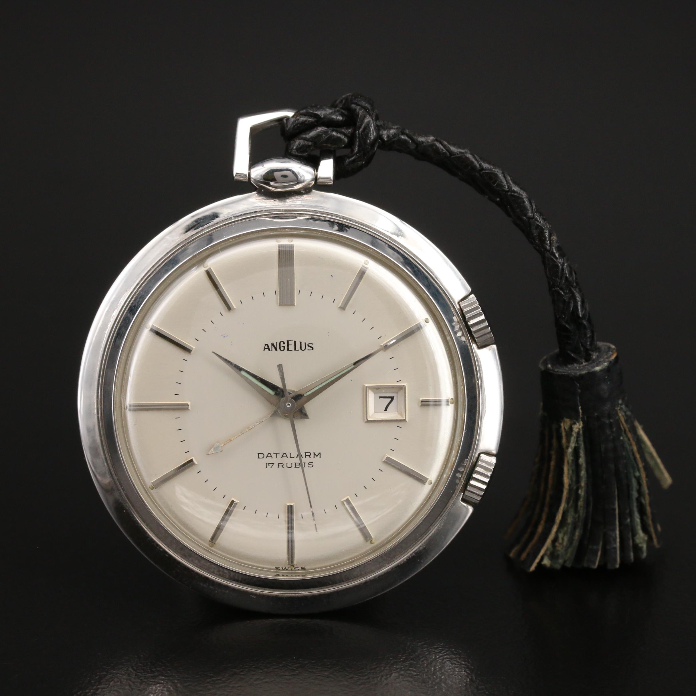 Swiss Angelus Datalarm Stainless Steel Pocket Watch