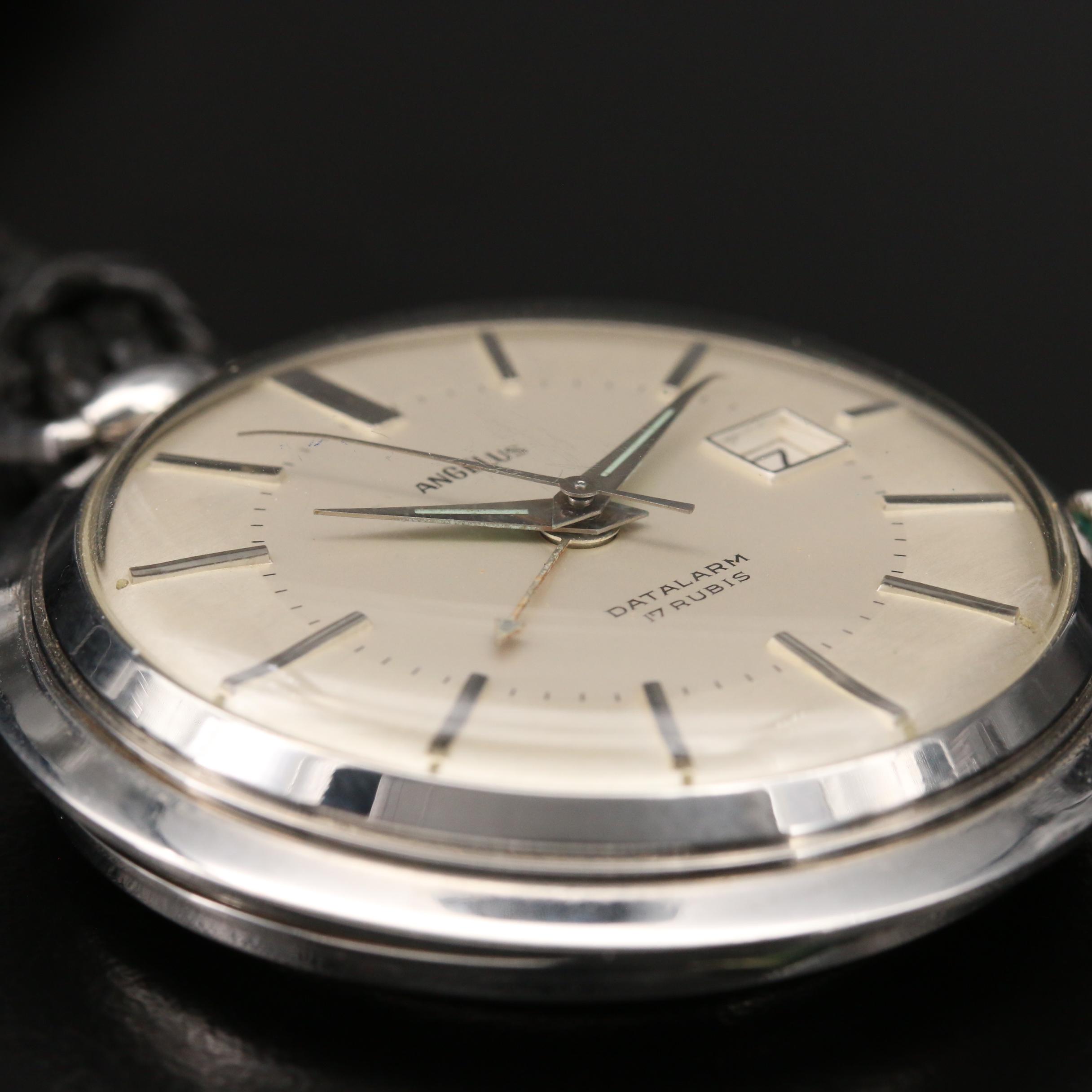 Swiss Angelus Datalarm Stainless Steel Pocket Watch