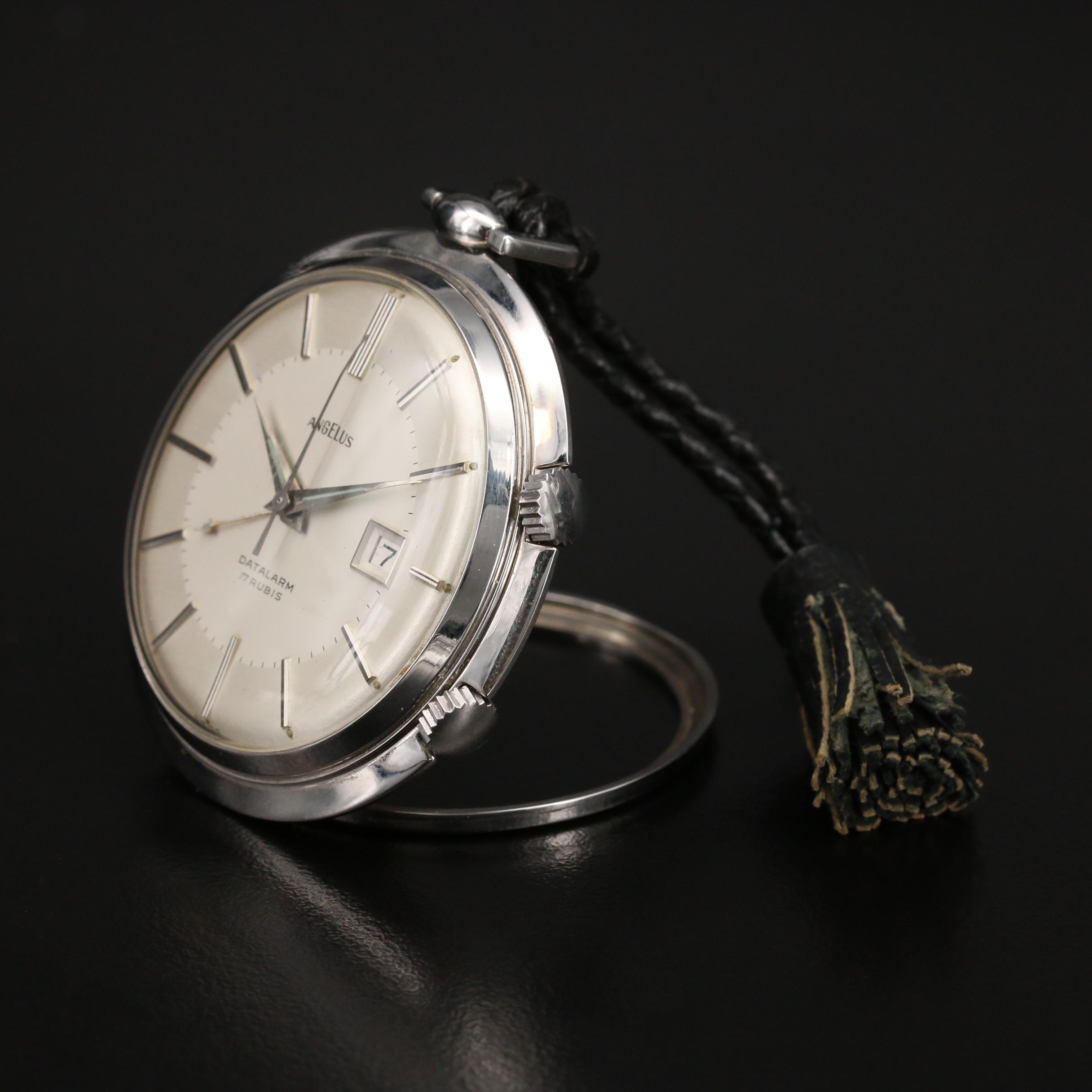 Swiss Angelus Datalarm Stainless Steel Pocket Watch