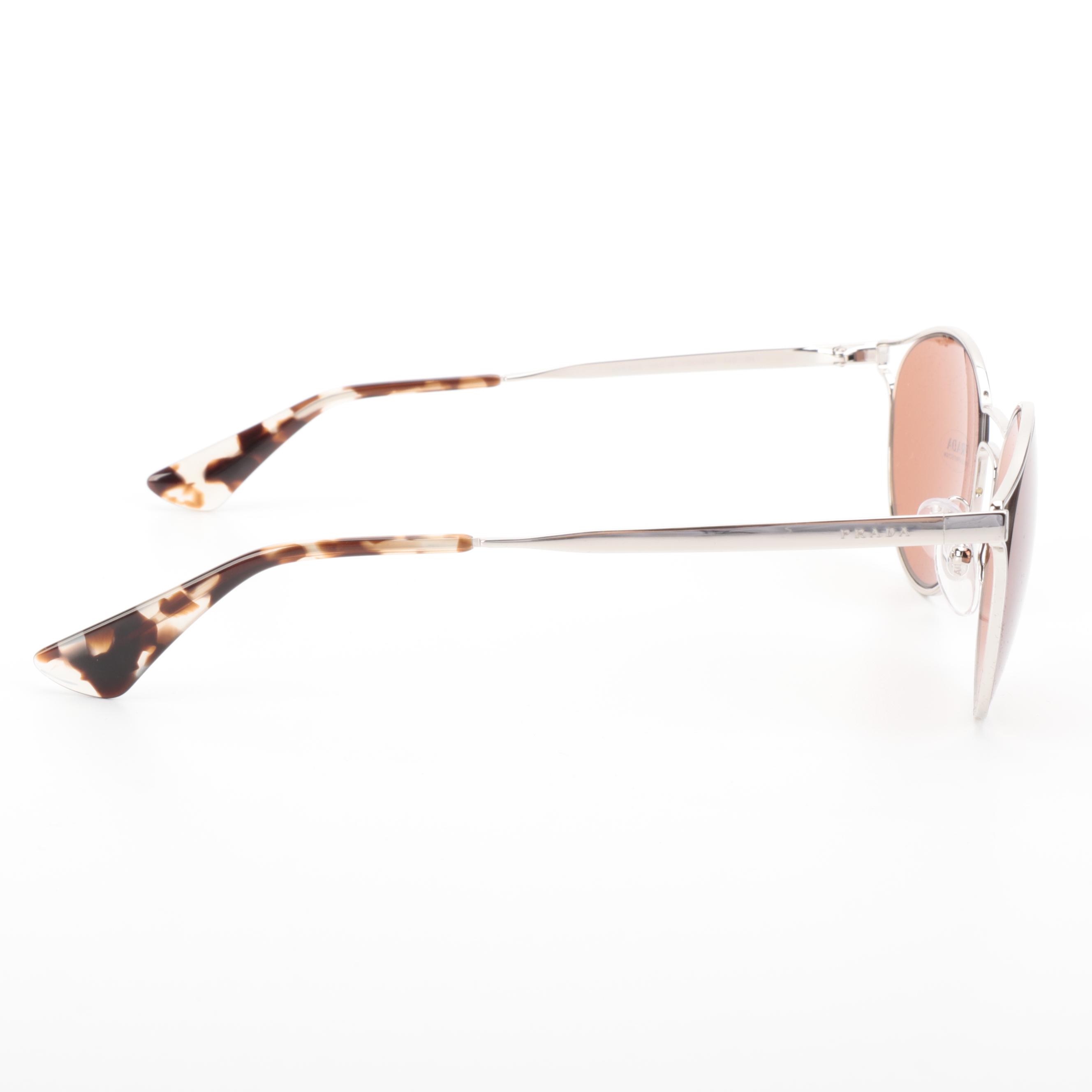 Prada SPR62S Silver Tone Sunglasses with Case and Box