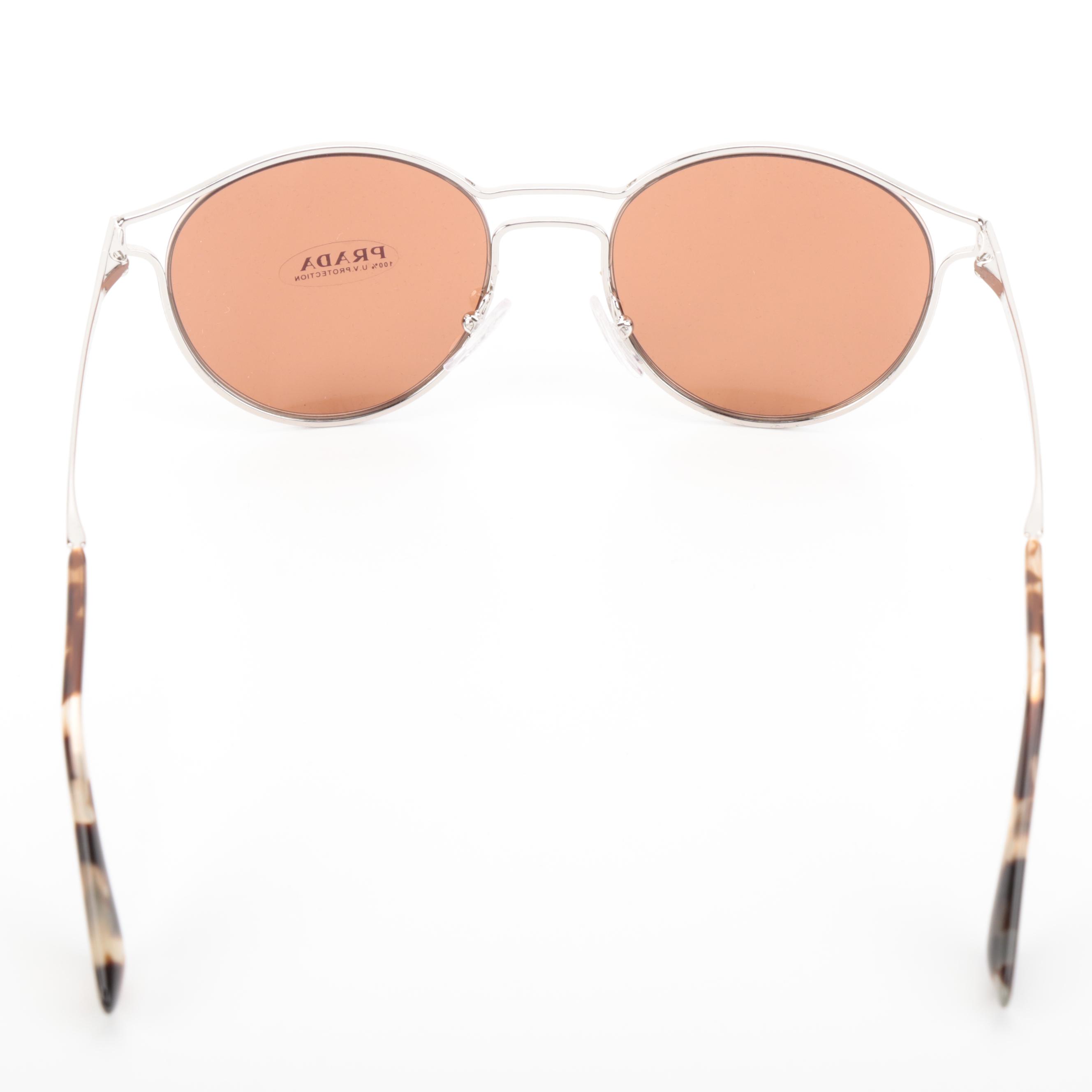 Prada SPR62S Silver Tone Sunglasses with Case and Box