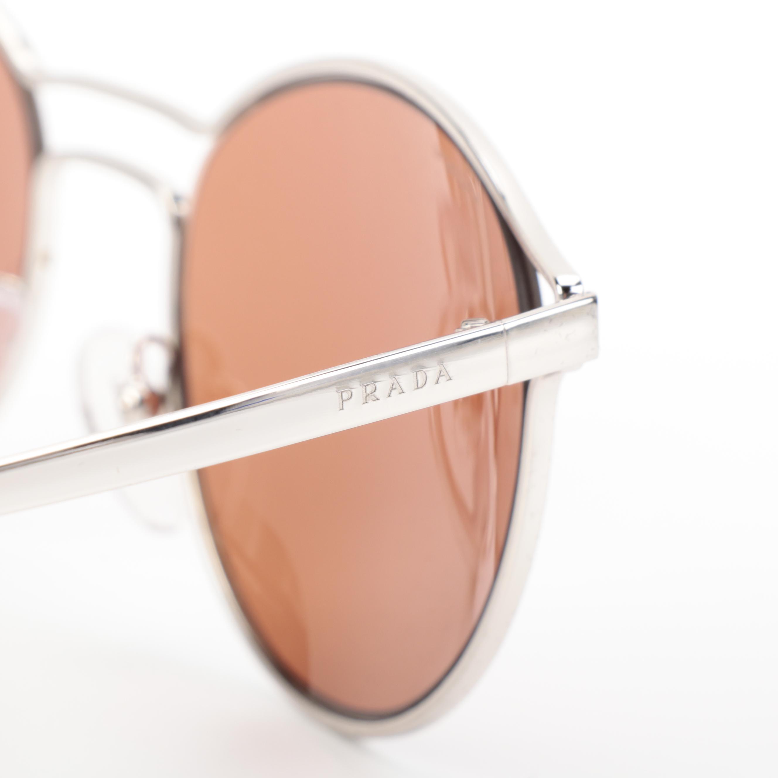 Prada SPR62S Silver Tone Sunglasses with Case and Box