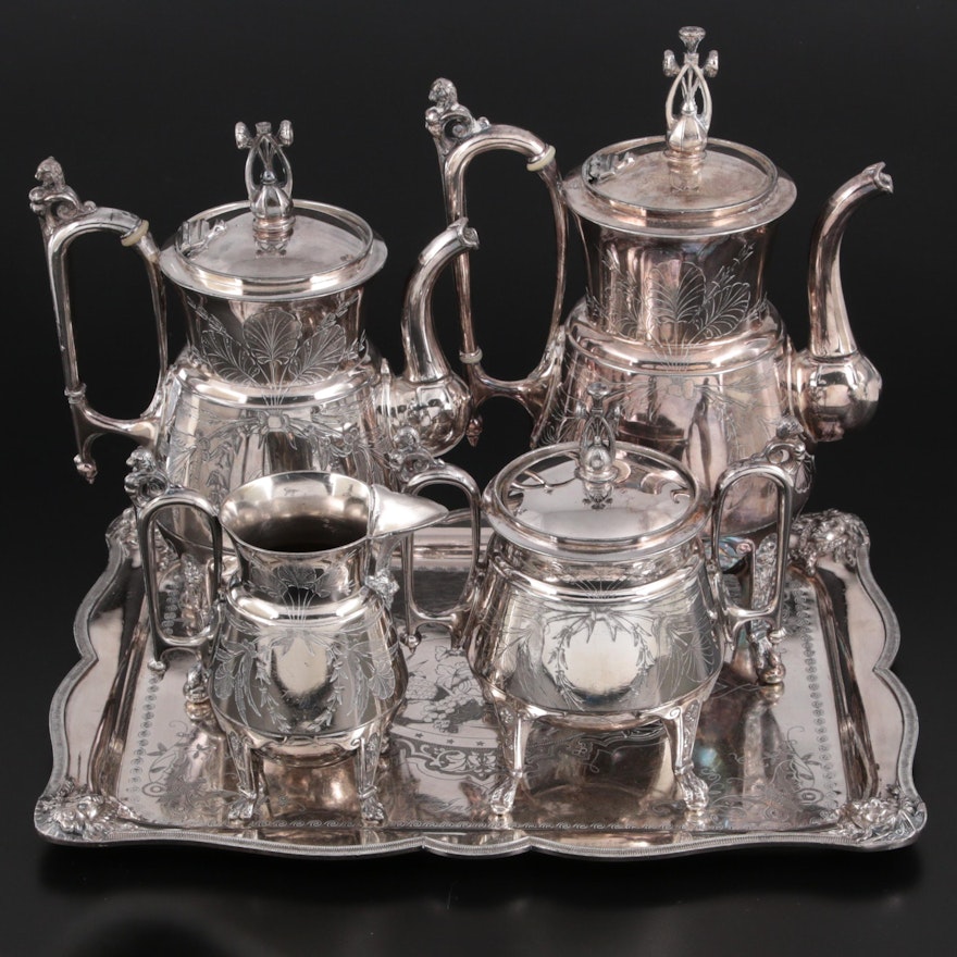 Reed & Barton Silver Plate Tea and Coffee Service with Wilcox Tray, Mid-20th C.