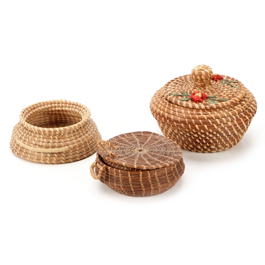 Native American Coushatta Handcrafted Pine Needle Baskets