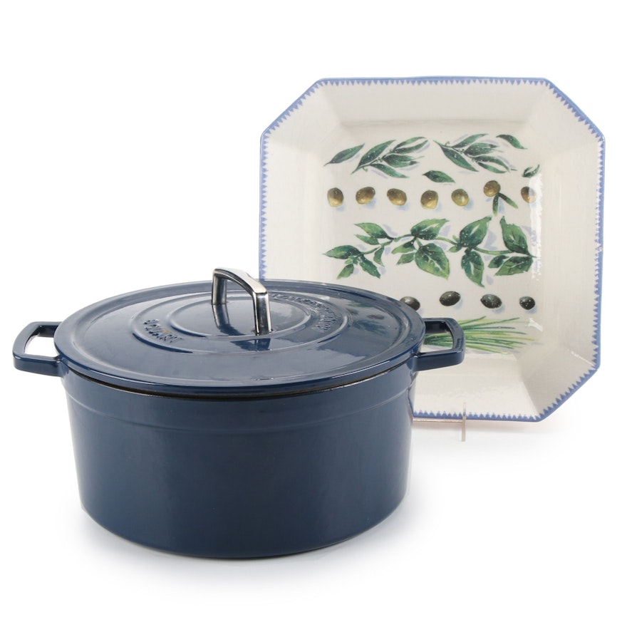 Martha Stewart 8 Quart Dutch Oven with Williams-Sonoma Olive Motif Serving Bowl