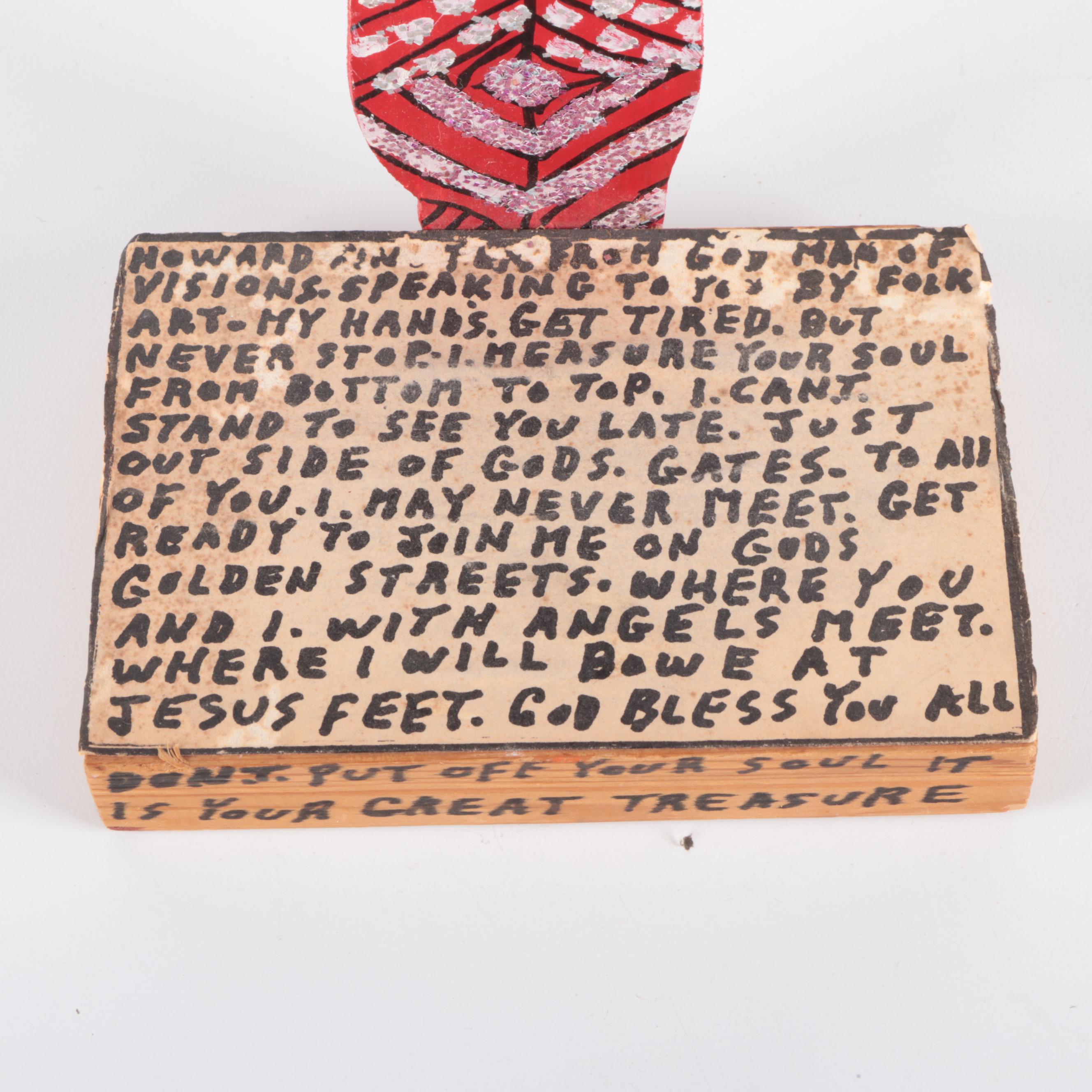 Howard Finster Acrylic Painted Wood Sculpture, 1989