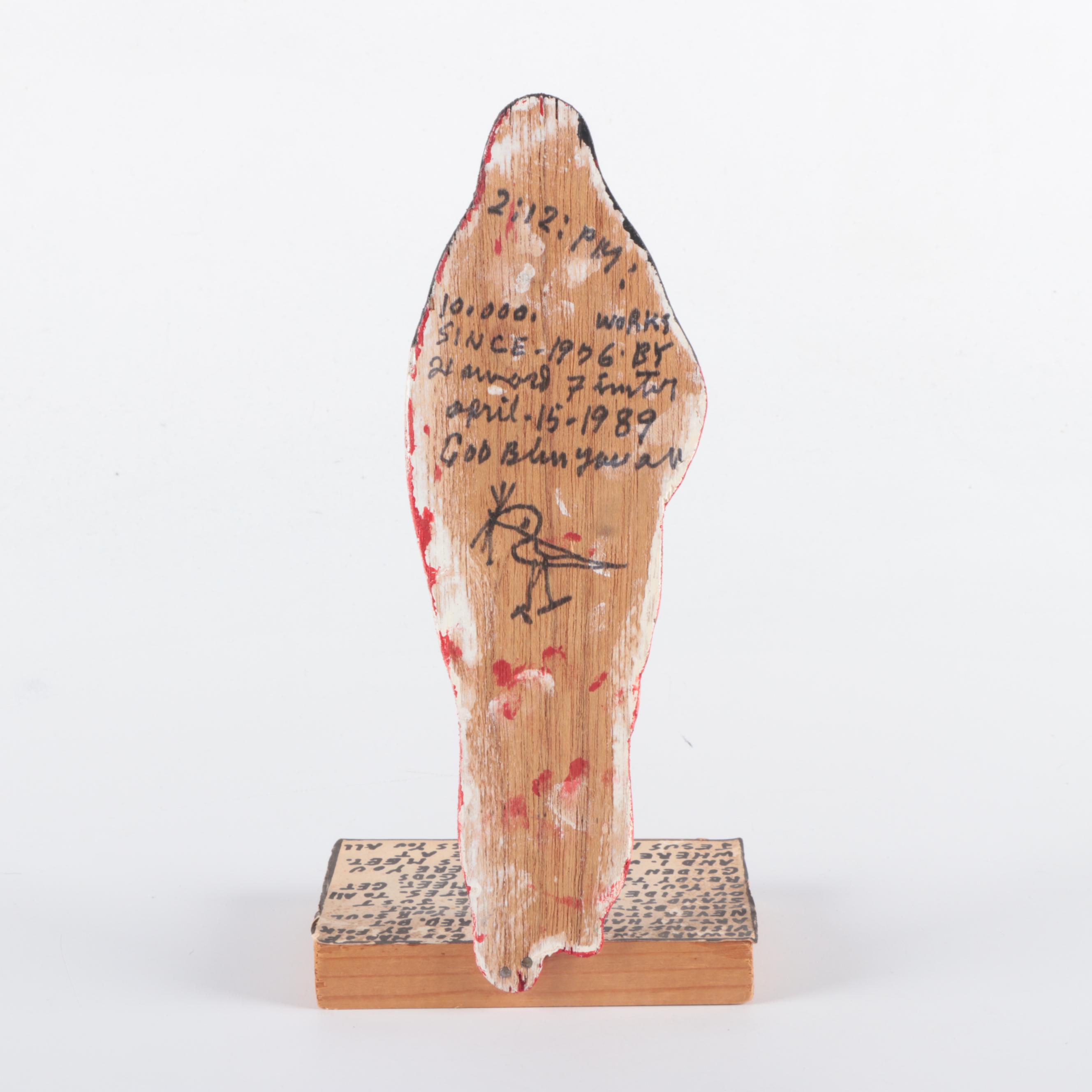 Howard Finster Acrylic Painted Wood Sculpture, 1989
