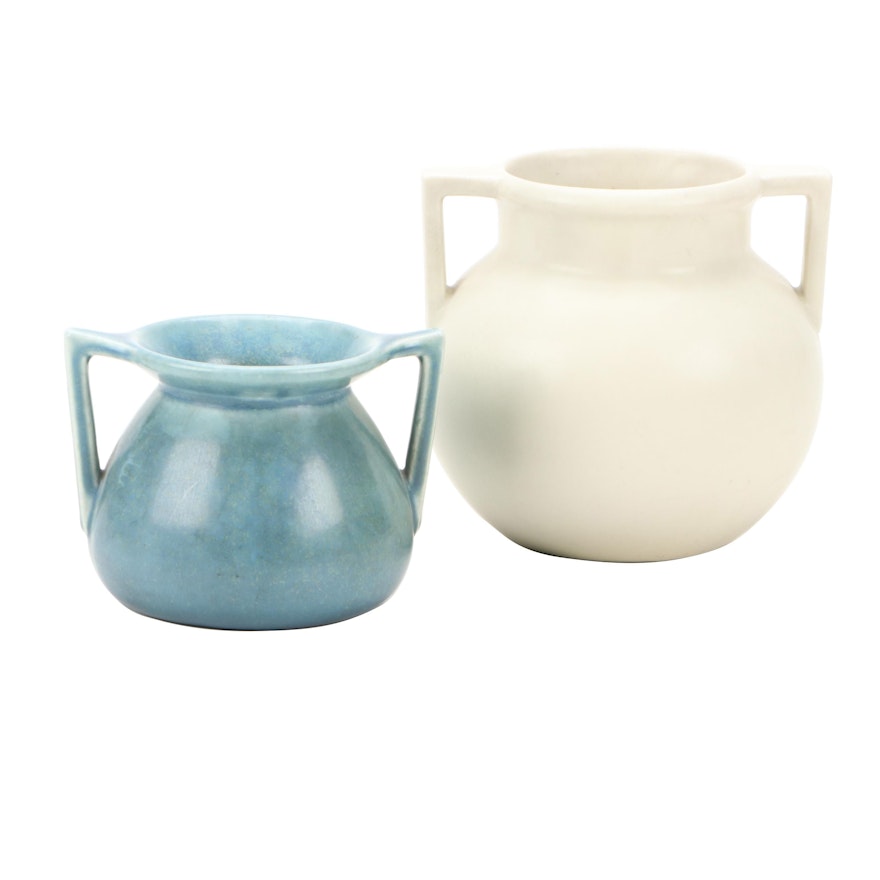 Rookwood Pottery Arts and Crafts Style Matte Glaze Amphora Vases, 1928 and 1934