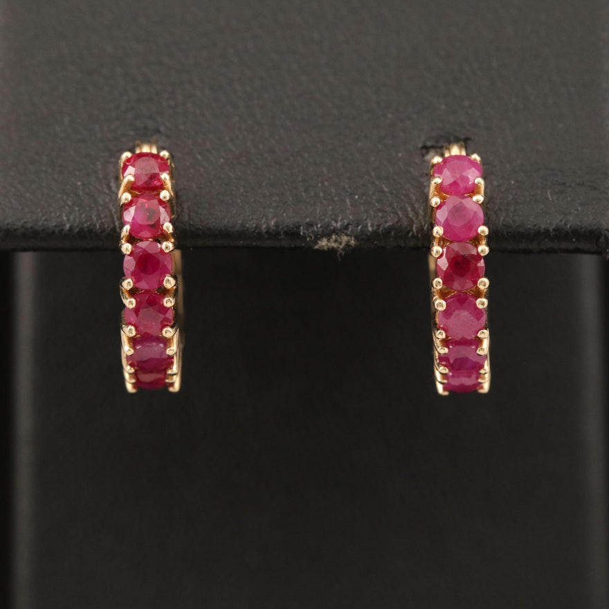 14K Ruby Hoop Earrings