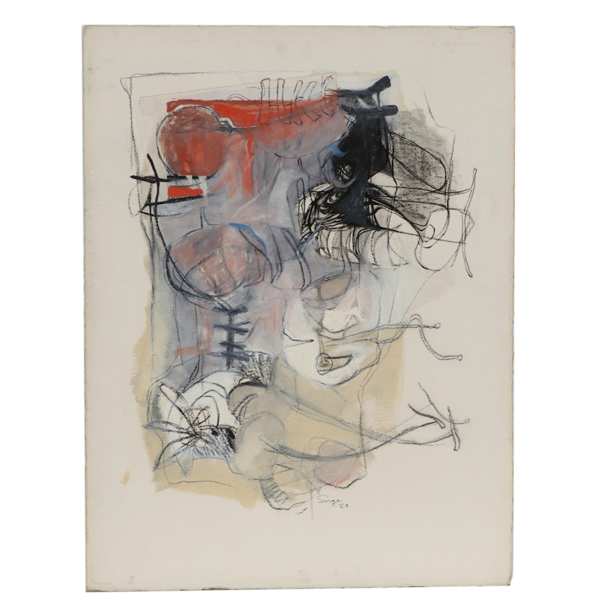 Walter Sorge Abstract Mixed Media Painting "Composition #3," 1962