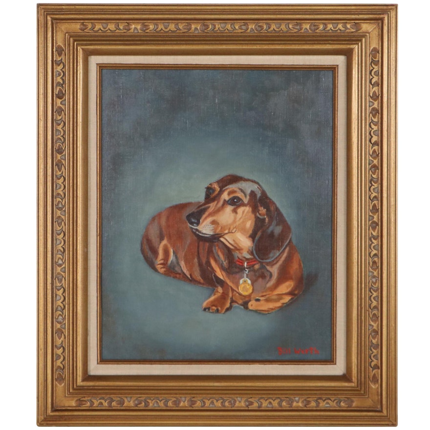 Bill Werth Oil Painting of an Dachschund, Circa 1980