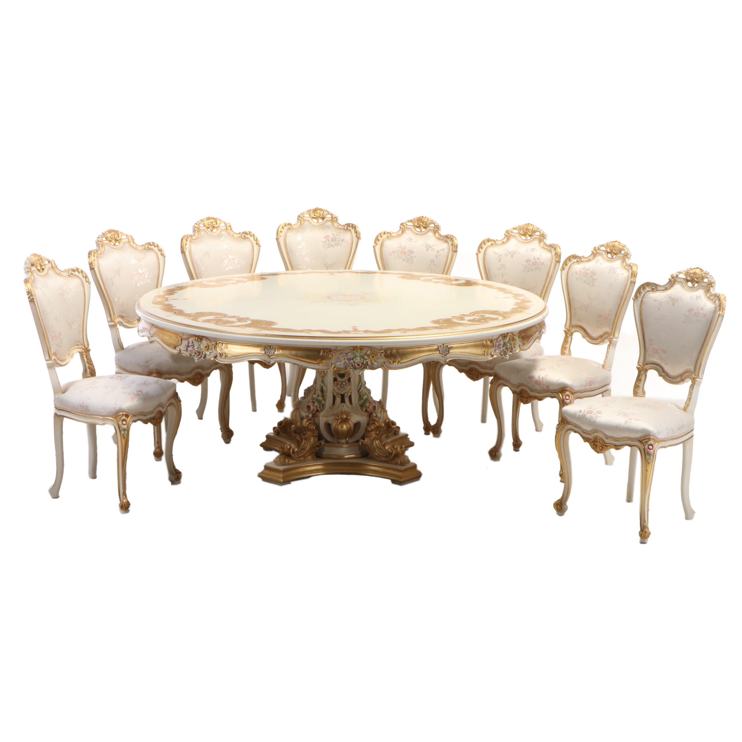 Meroni Francesco e Figli Rococo Style Paint-Decorated Nine-Piece Dining Set