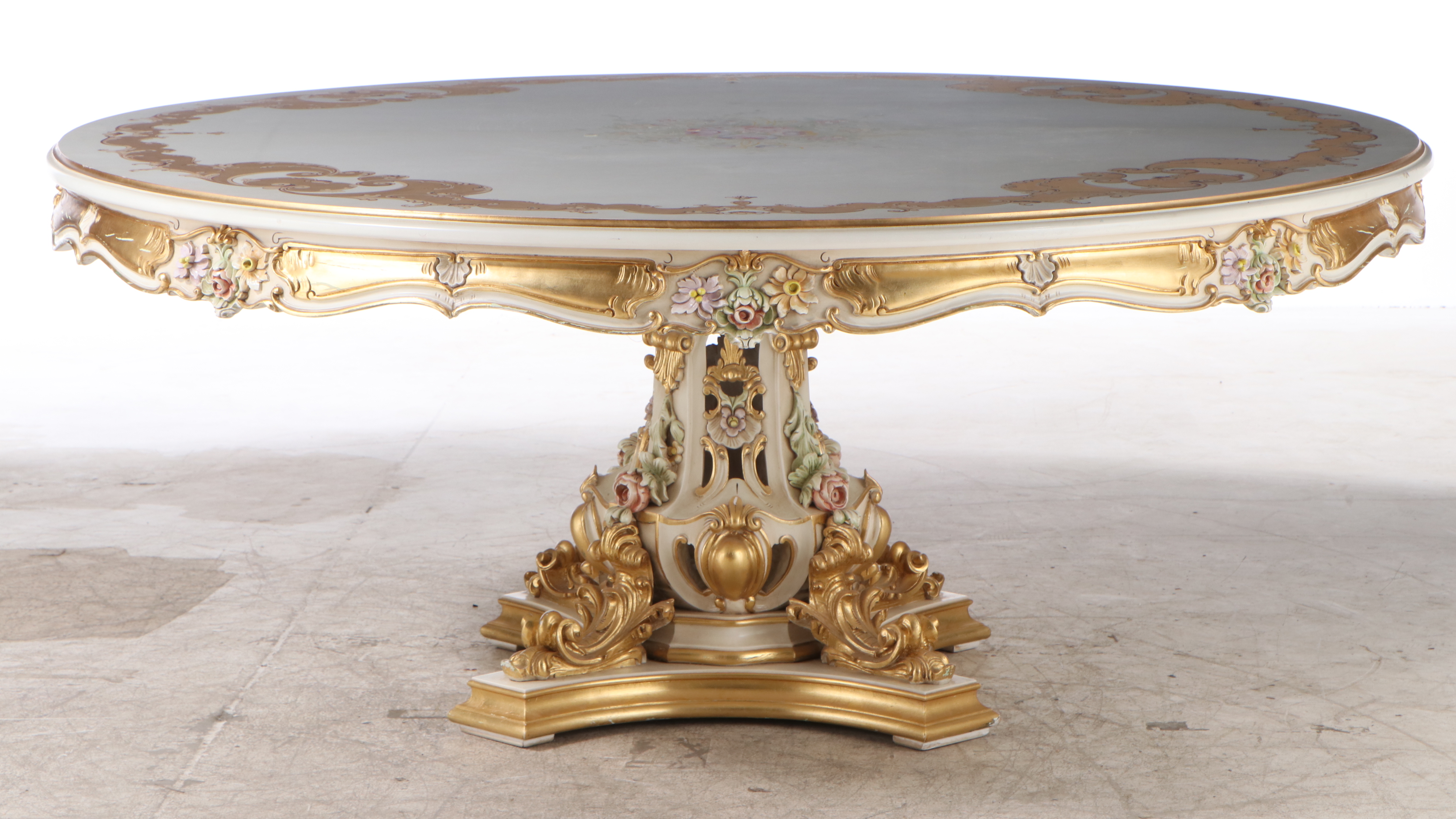 Meroni Francesco e Figli Rococo Style Paint-Decorated Nine-Piece Dining Set