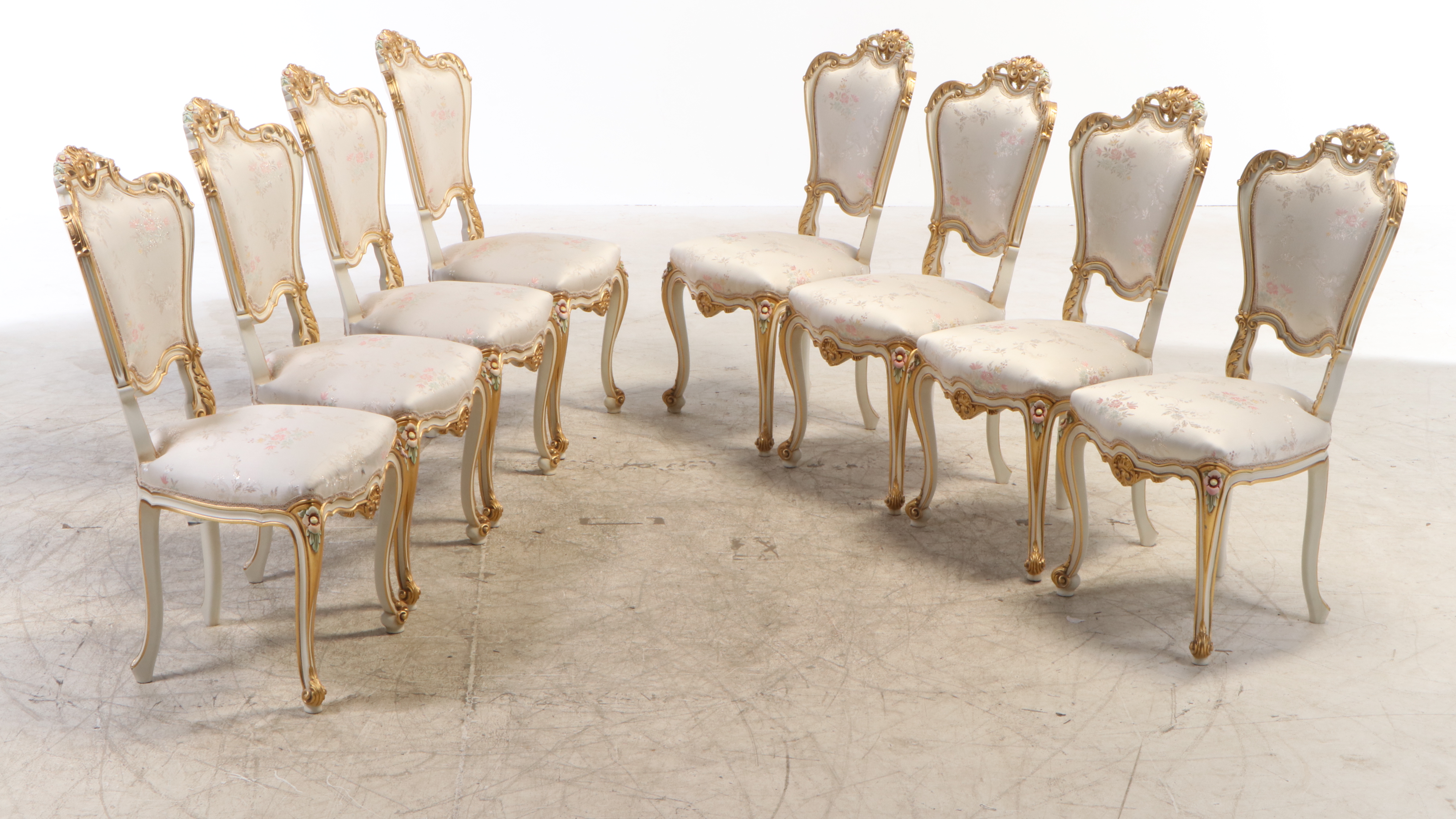 Meroni Francesco e Figli Rococo Style Paint-Decorated Nine-Piece Dining Set