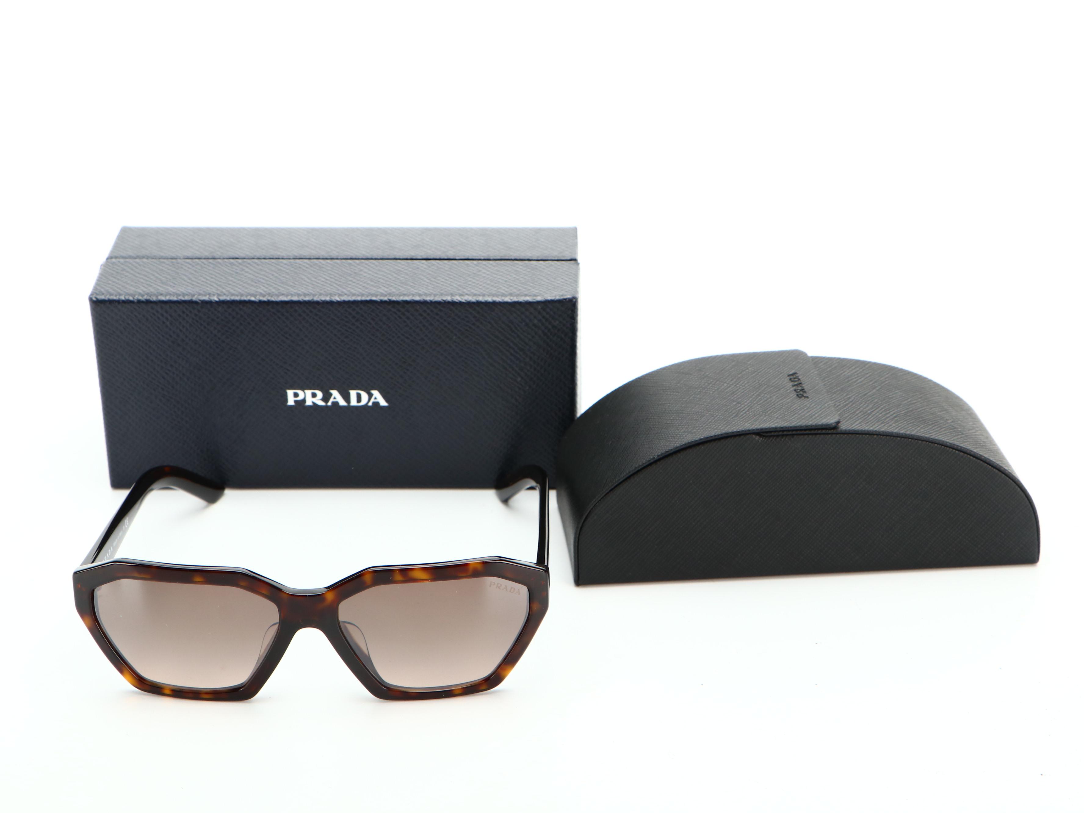 Prada SPR03V-F Geometric Sunglasses in Tortoise with Case and Box