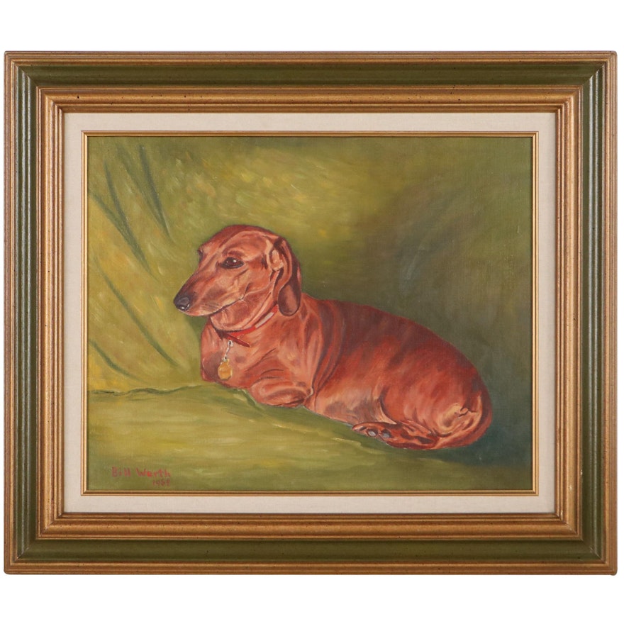 Bill Werth Oil Painting of a Dachshund, 1969