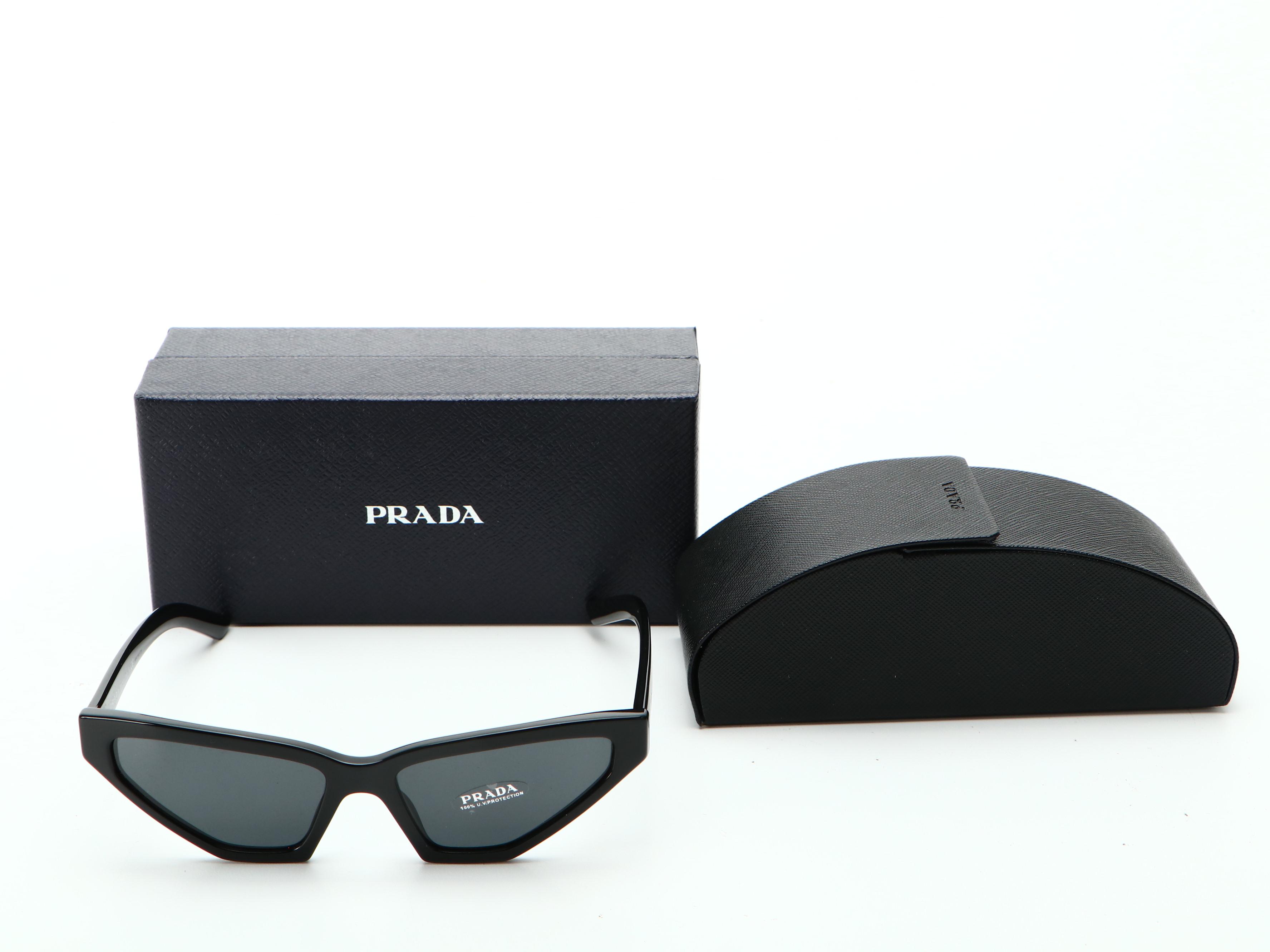 Prada SPR12V Geometric Cat Eye Sunglasses in Black with Case