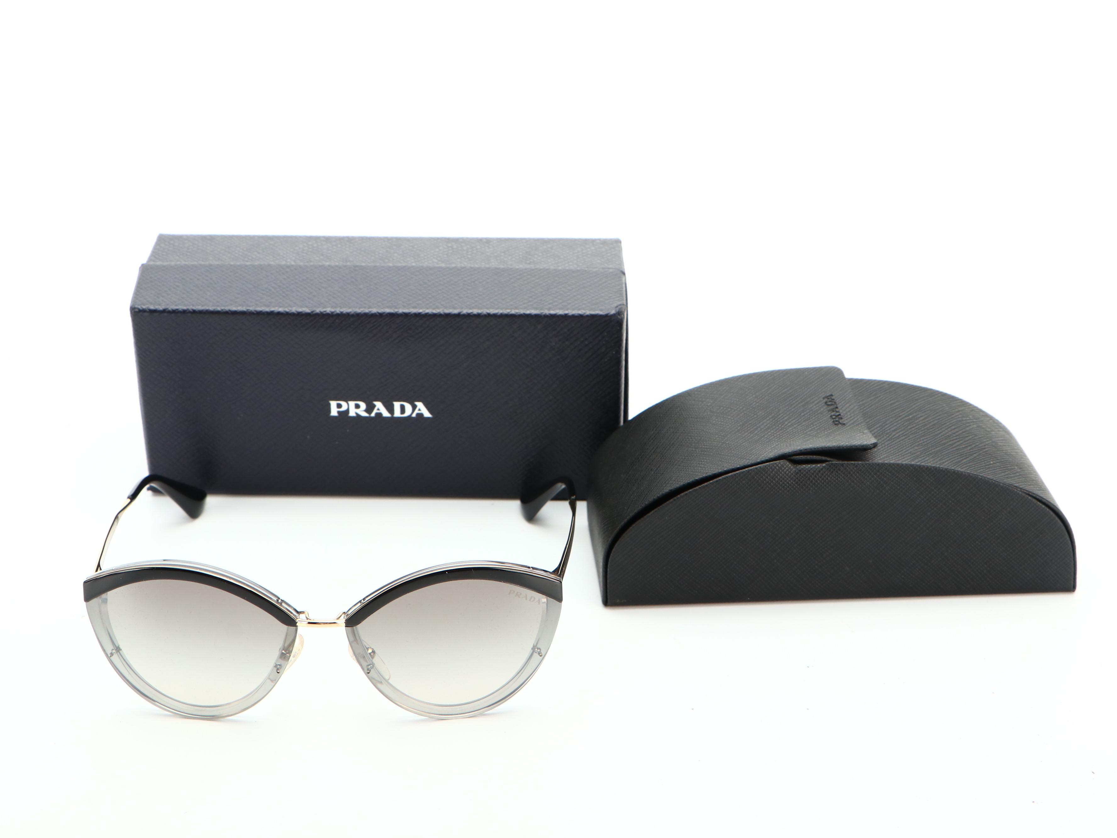 Prada SPR07U Modified Cat Eye Sunglasses in Silver with Case and Box