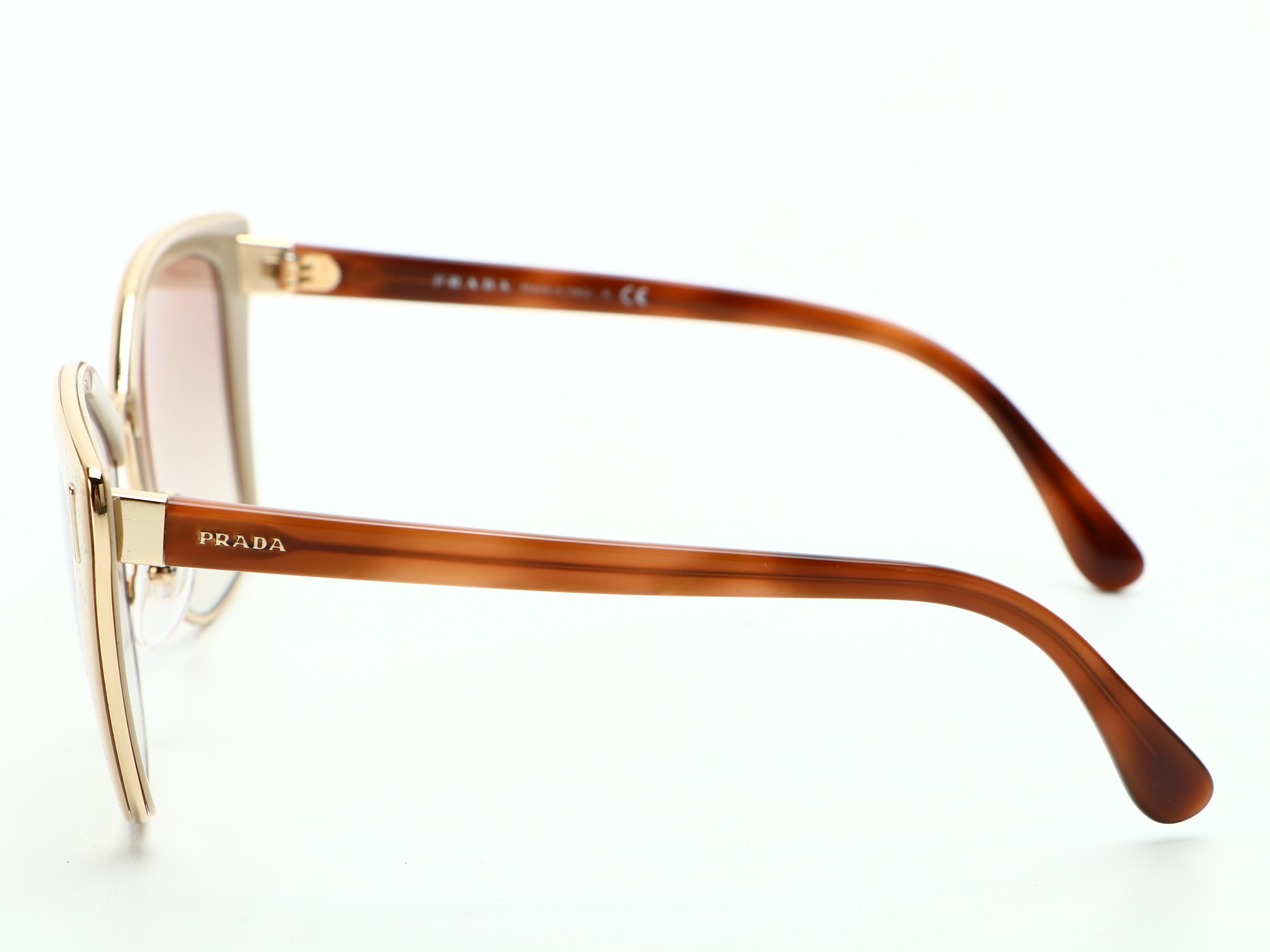 Prada SPR56T Horn-Rimmed Sunglasses in Beige with Case and Box