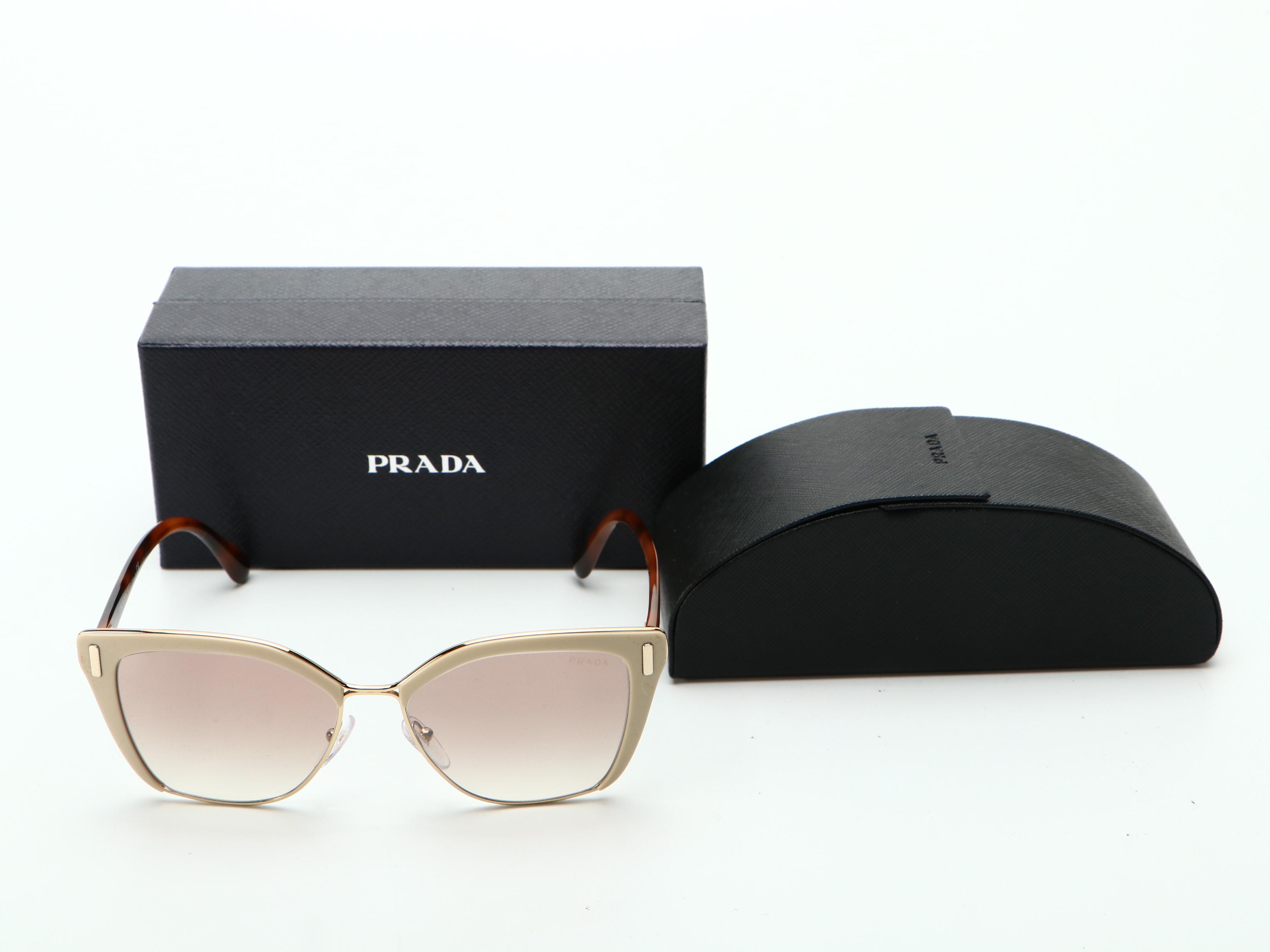Prada SPR56T Horn-Rimmed Sunglasses in Beige with Case and Box