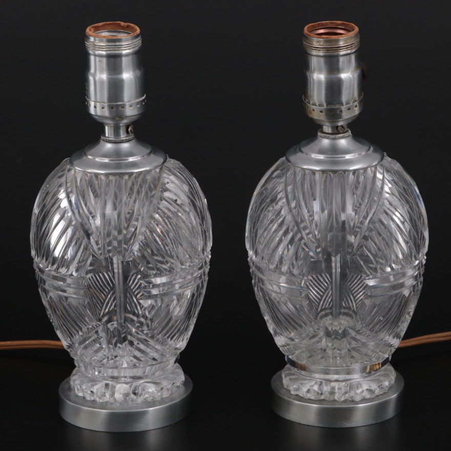 Pair of Cut Crystal Table Lamps, Mid-20th Century