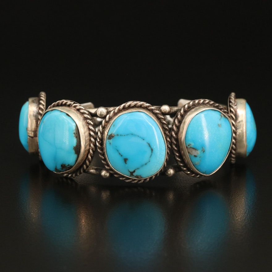 Sterling Turquoise Bezel Wire Wrapped Cuff