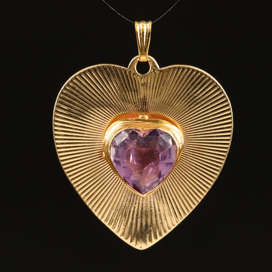 14K Amethyst Heart Pendant with Fluted Trim