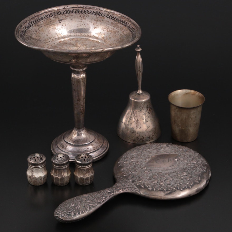 American Sterling Silver Table Accessories and Hand Mirror, Early to Mid 20th C.