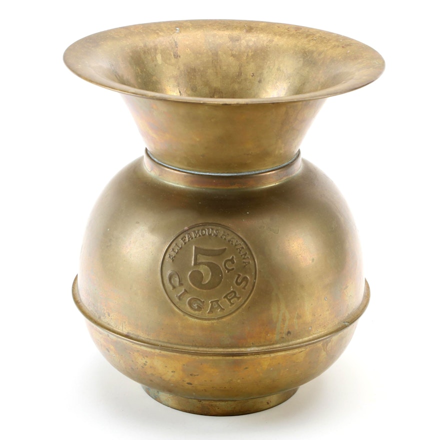 Pressed Brass "All Famous Havana 5¢ Cigars" Spittoon, Early to Mid 20th Century