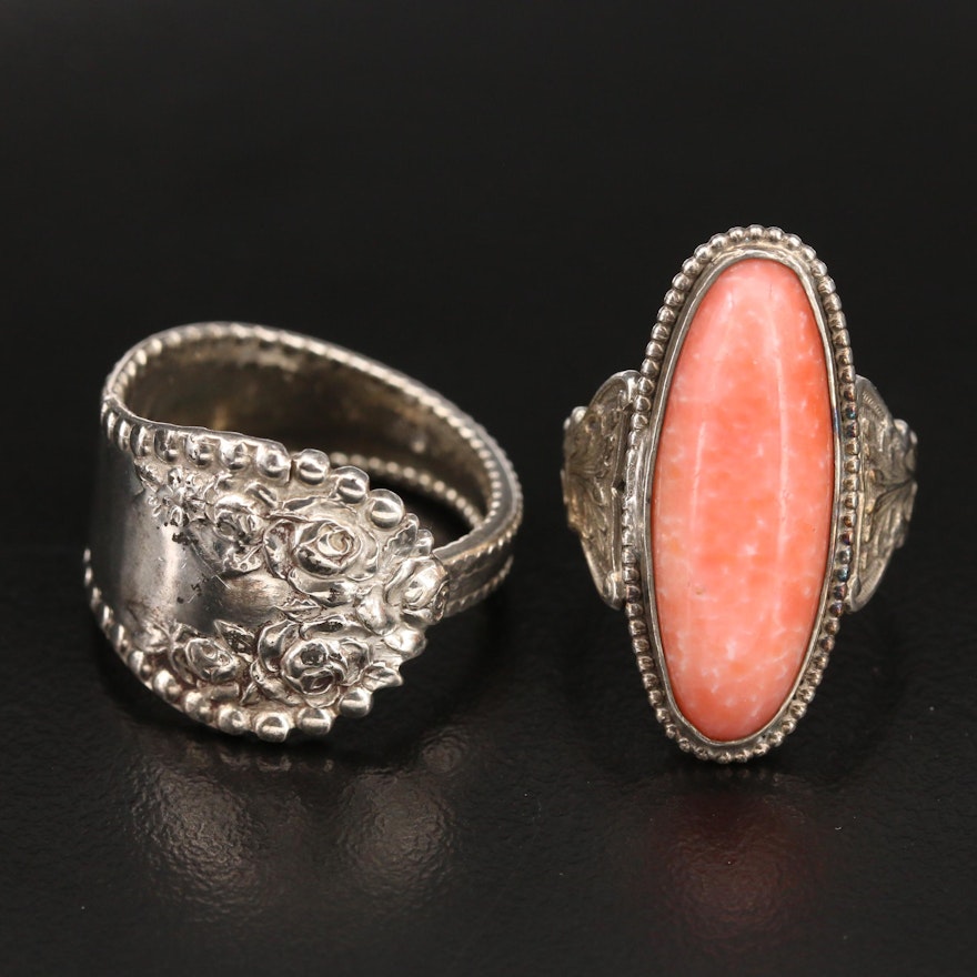 Sterling Spoon and Coral Pointer Rings