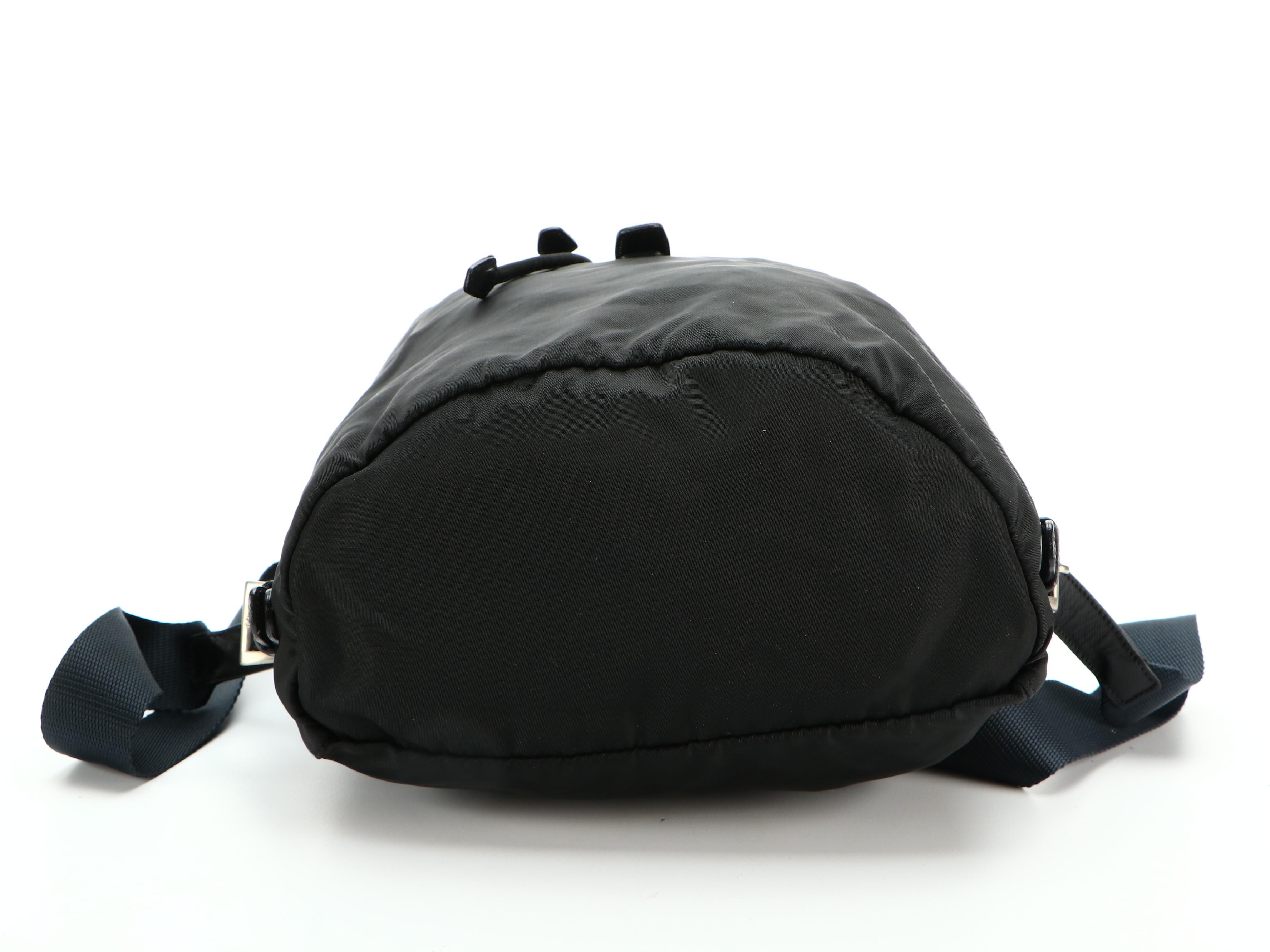 Prada Drawstring Backpack in Black Tessuto Nylon and Saffiano Leather