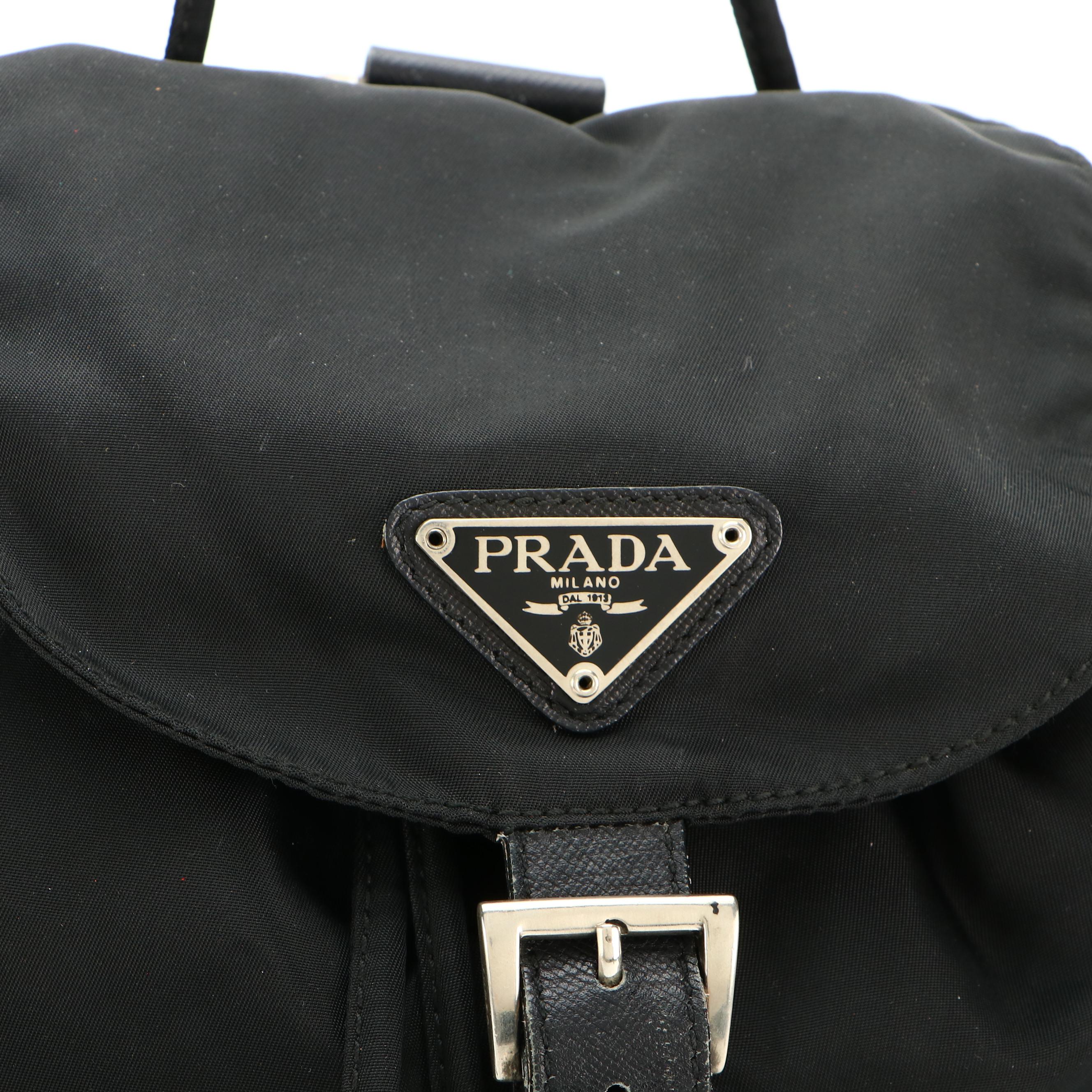Prada Drawstring Backpack in Black Tessuto Nylon and Saffiano Leather