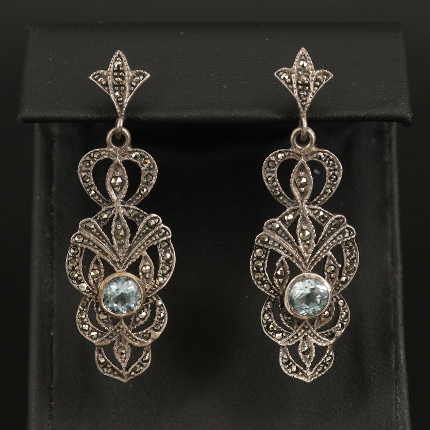 Sterling Sky Blue Topaz and Marcasite Earrings