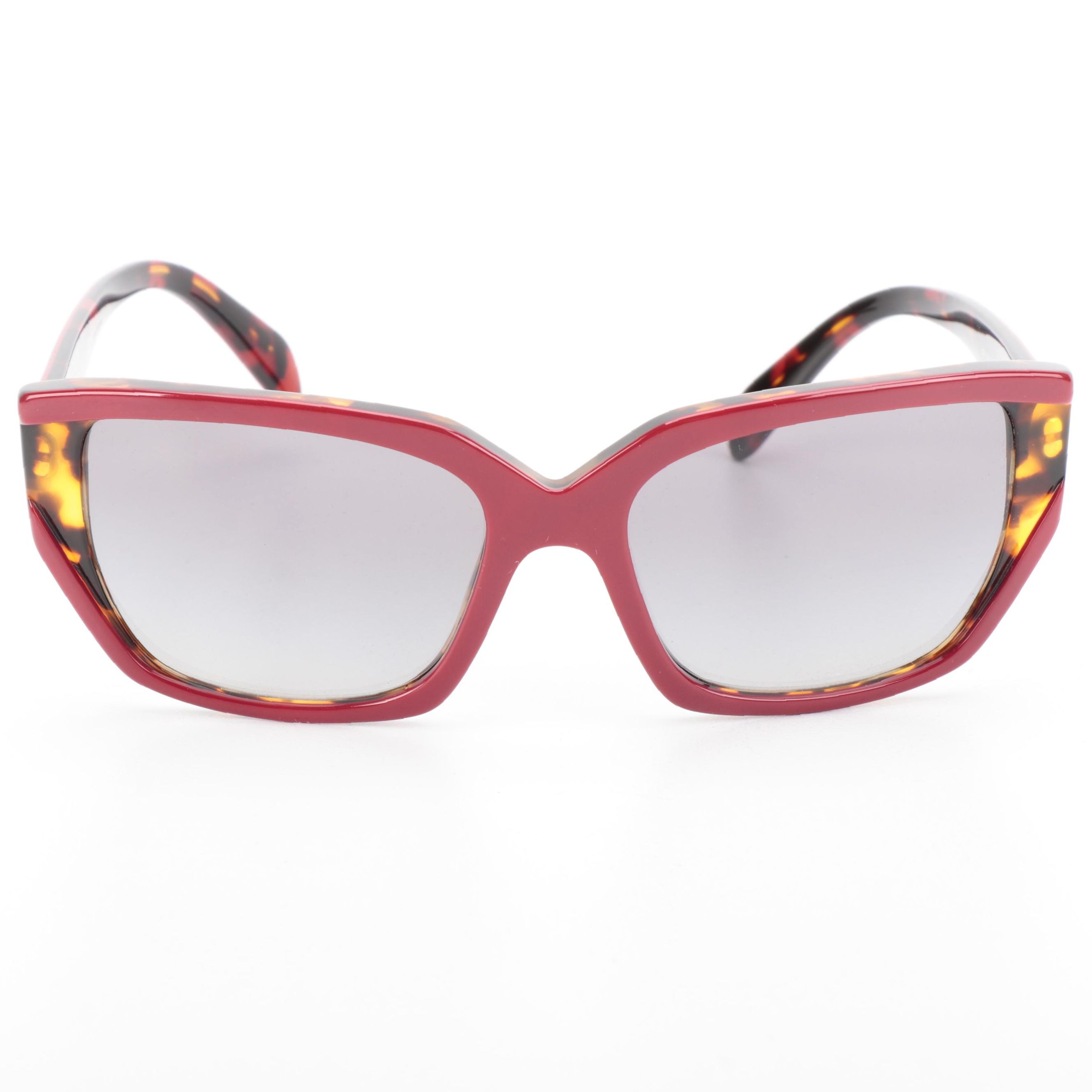 Prada SPR15X Rectangle Sunglasses in Red and Tortoise with Case