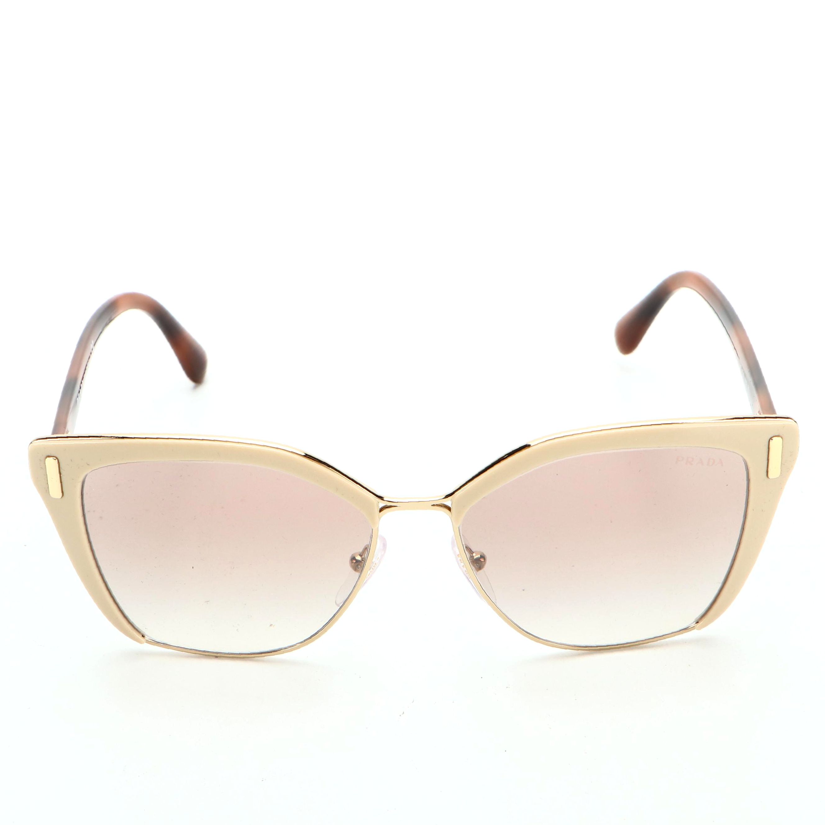 Prada SPR56T Horn-Rimmed Sunglasses in Beige with Case and Box